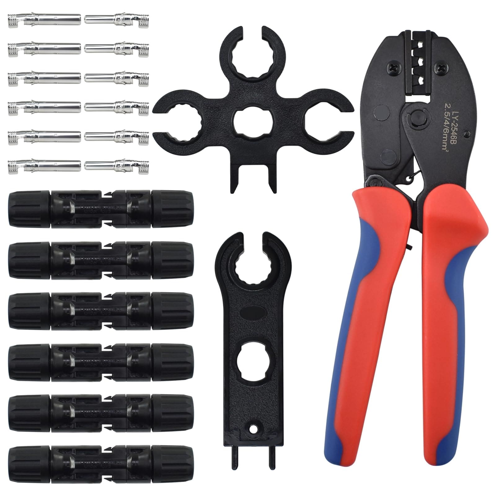 KHKFY  Solar Panel Crimping Tool Kit for PV Cable Assembly Includes Crimper Cross Wrench Straight Wrench 6 Pairs Connectors Tool Bag for RV Boat