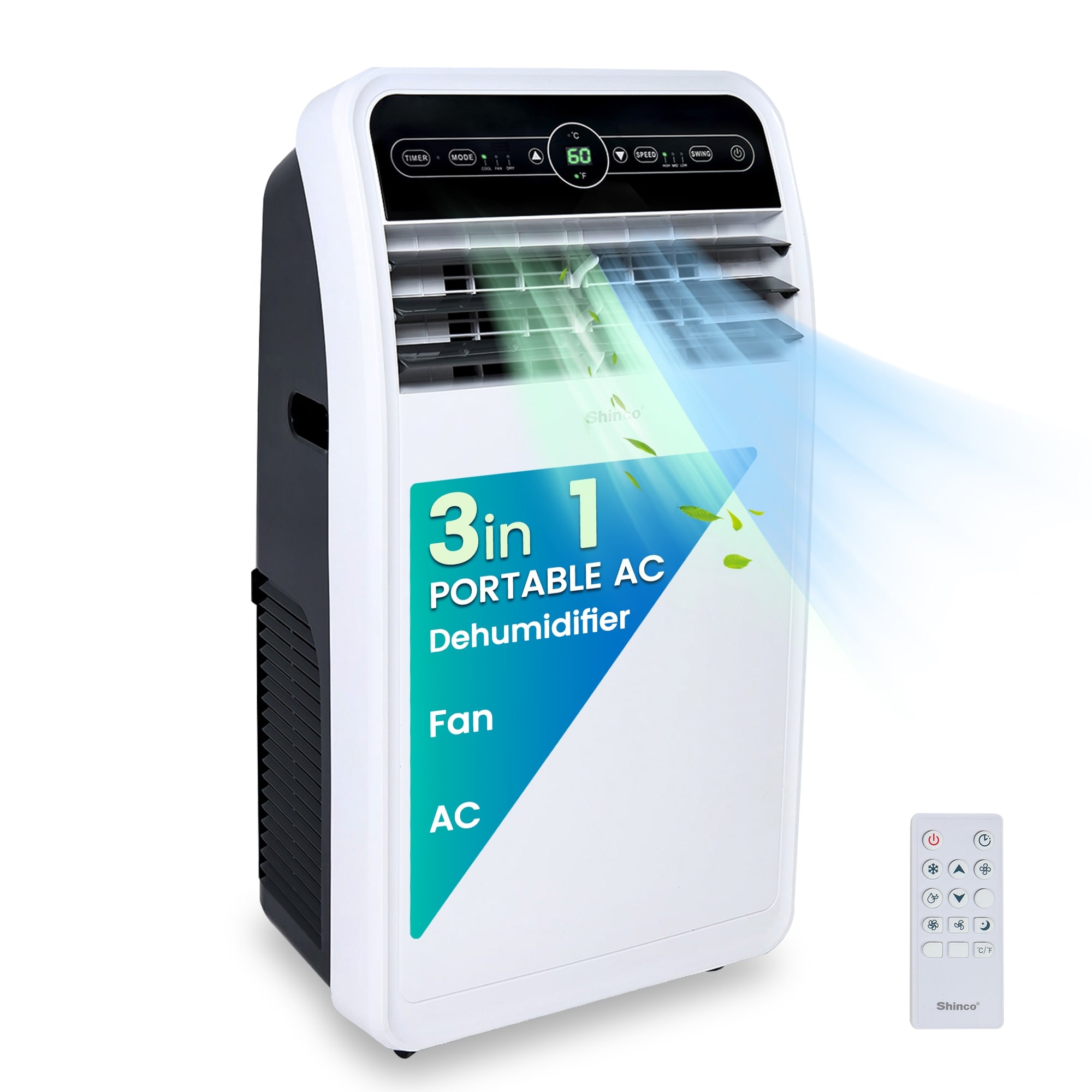 Elexnux Cooling, Dehumidifying Fan Modes 3-in-1 7500 BTU (DOE) 115-Volt Vented Medium Room Portable Air Conditioner Remote Included
