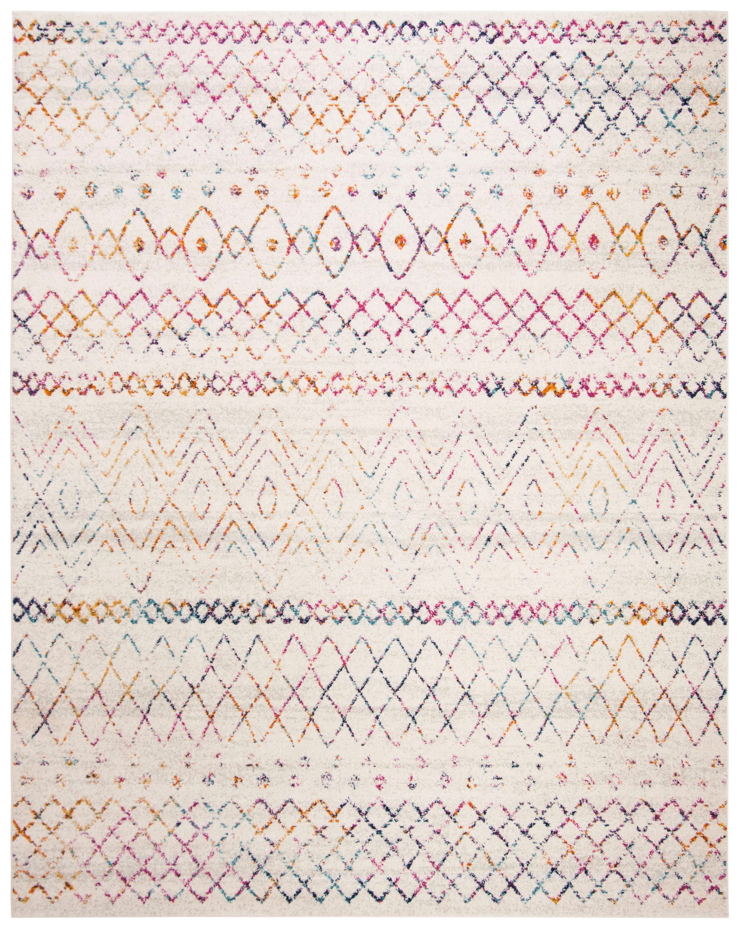 Ivory & Fuchsia Moroccan Boho Distressed 8' x 10' Area Rug