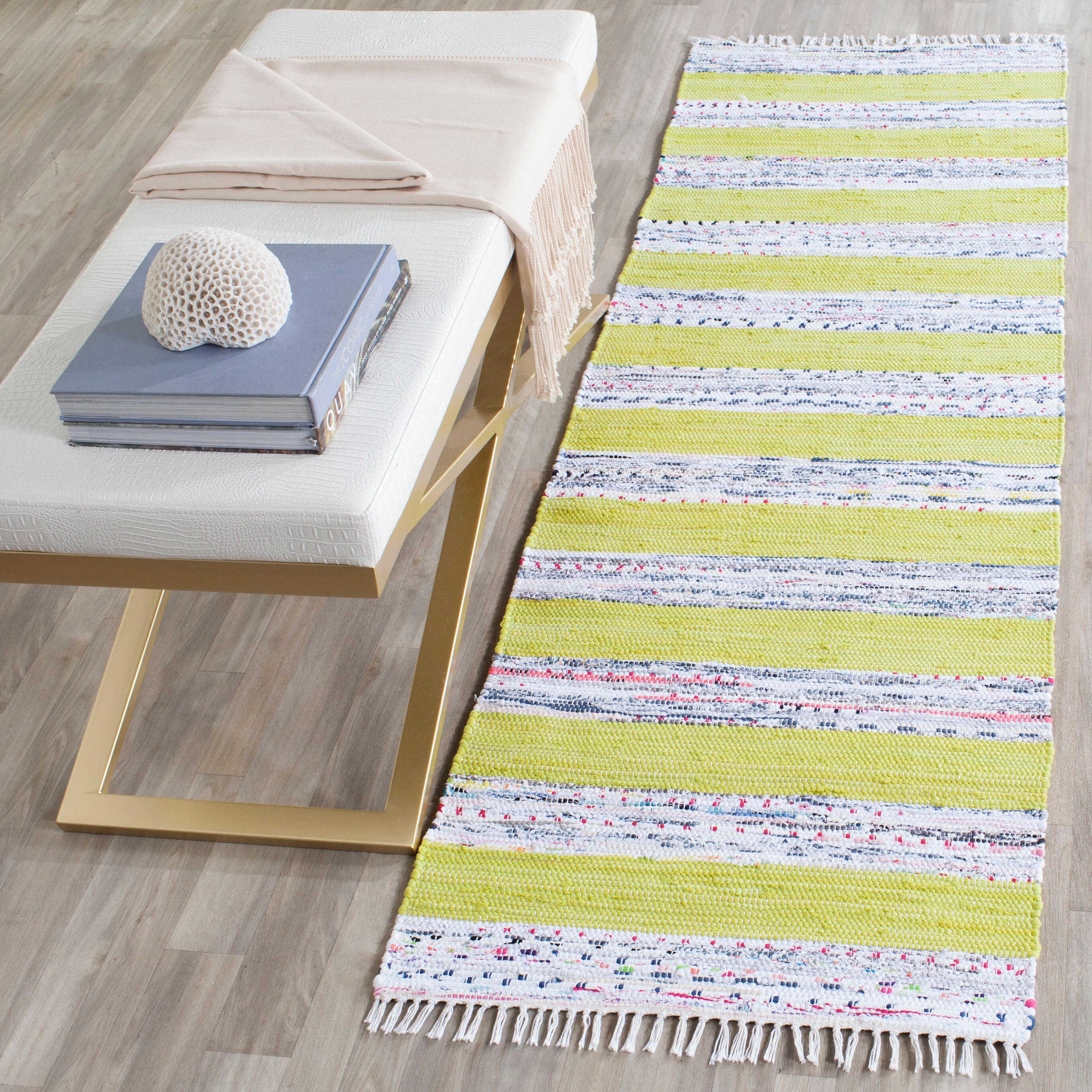 Safavieh MTK720D-27 Montauk Estero 2 x 7 (ft) Cotton Ivory/Light Green Rectangular Indoor Stripe Coastal Runner rug