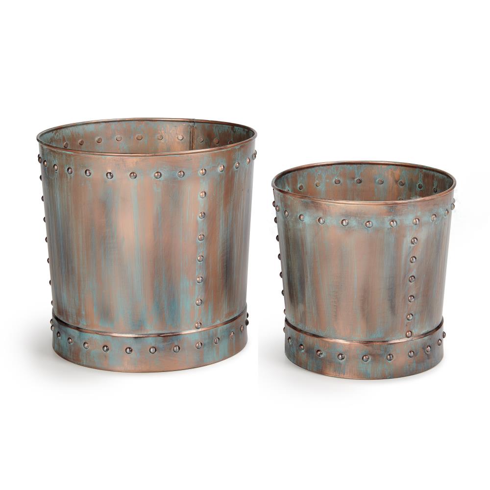 Good Directions P1215V 2 -Pack Round 15.0-in W Large Multiple colors/finishes Metal Indoor/Outdoor Planter with Drainage Holes