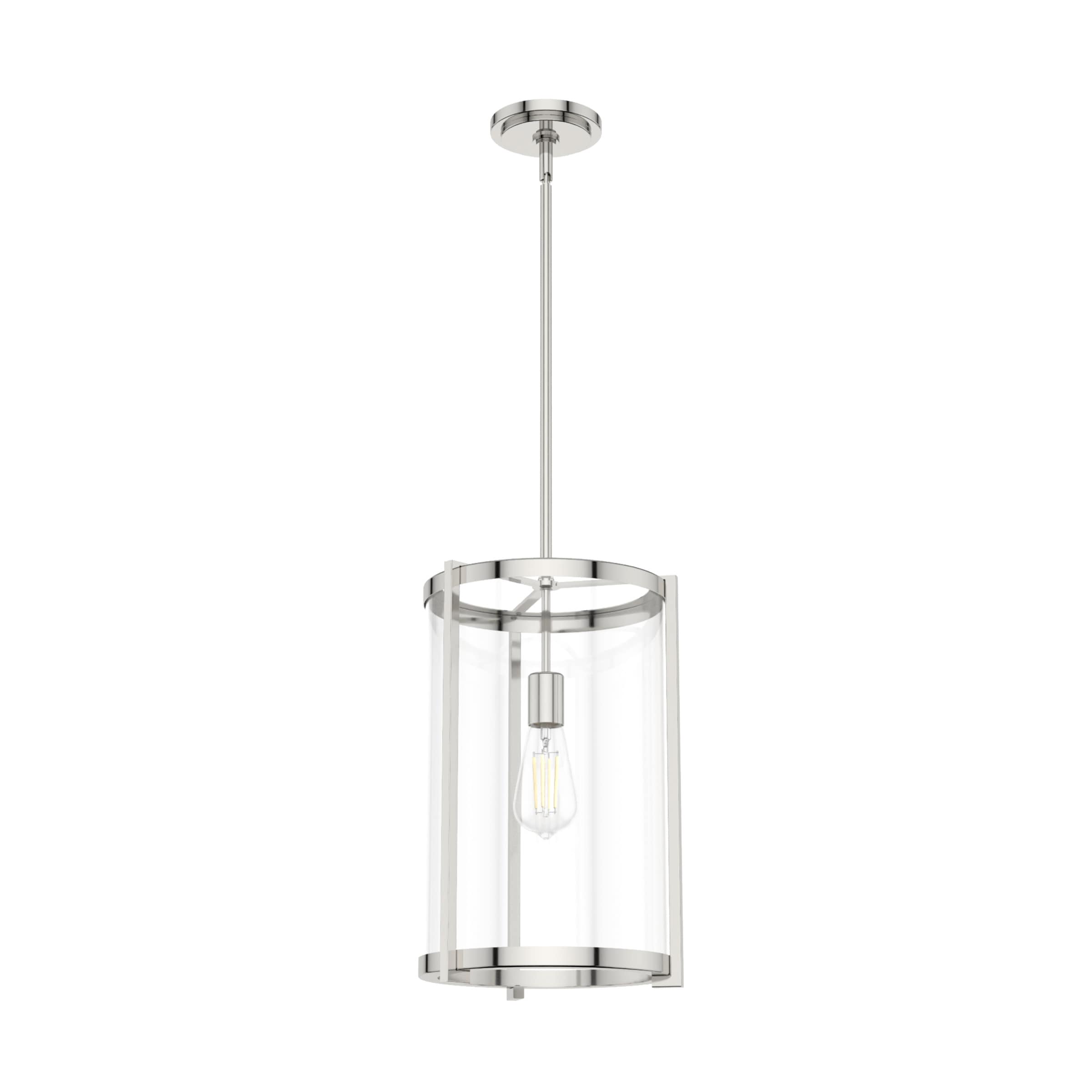 Hunter 19950 Astwood 1 -Light Polished Nickel Transitional Clear glass Cylinder Medium Hanging Pendant light