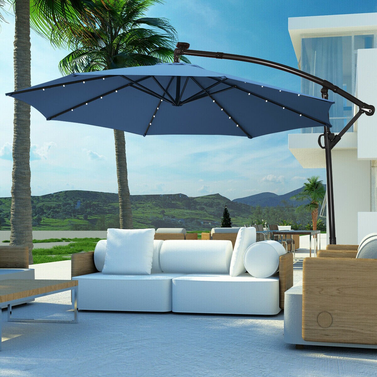 WELLFOR 10-ft Solar Powered Cantilever Patio Umbrella in the Patio ...