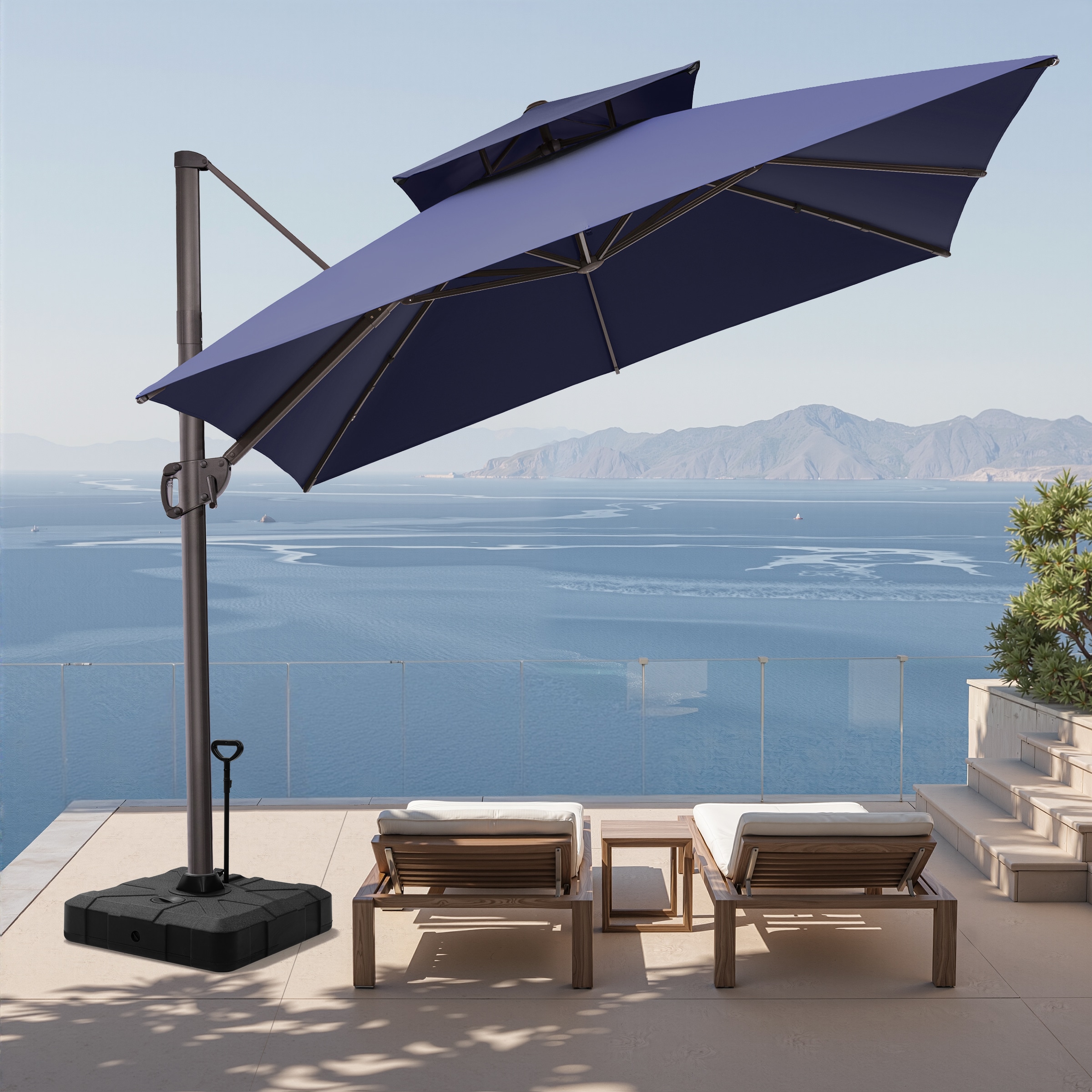 cream rectangular patio umbrella COBANA 75 Cream White Half Rectangular Patio Umbrella, Waterproof  Polyester with Crank System