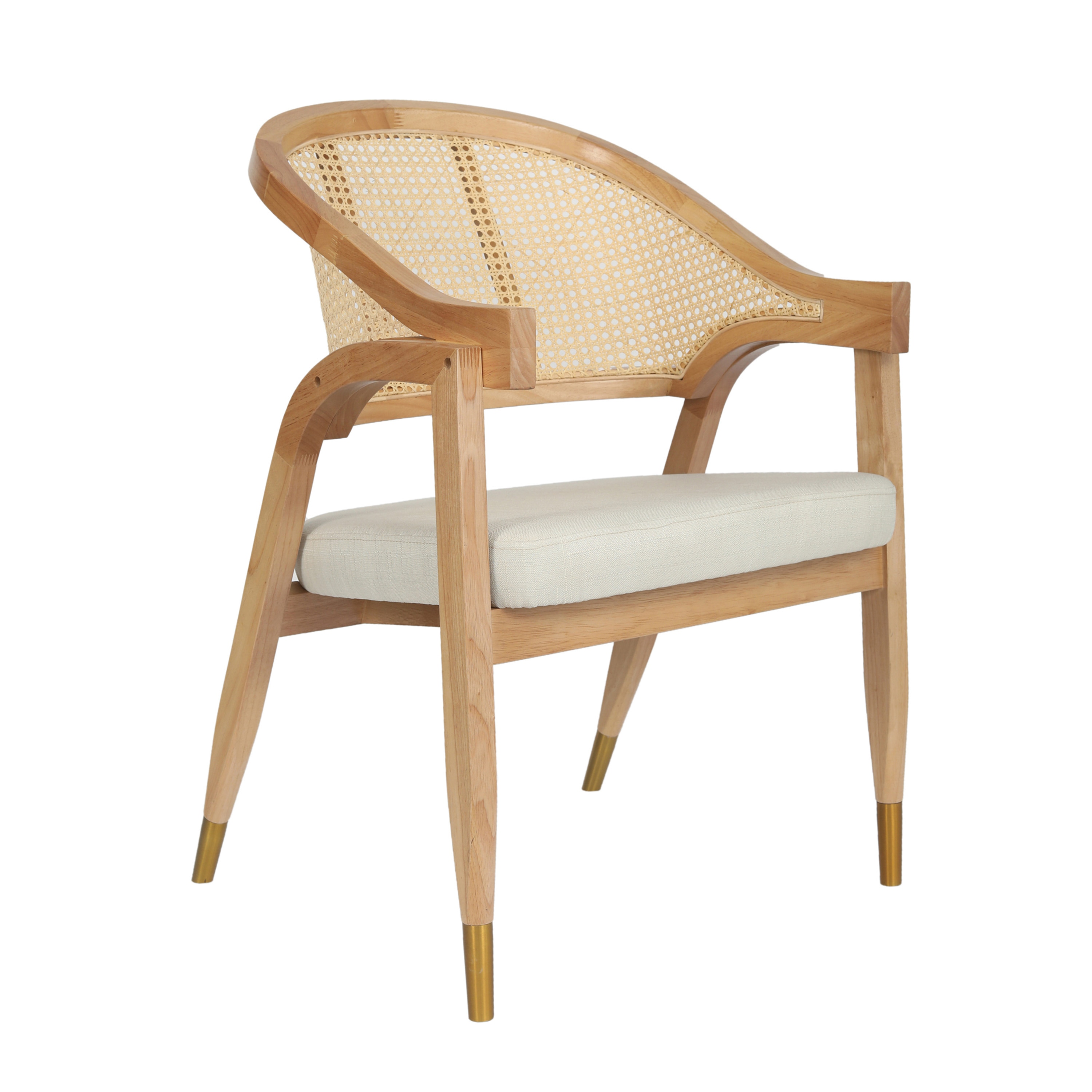 Bronson Cane Rattan Padded Accent or Dining Chair with Gold Accented Legs in Natural