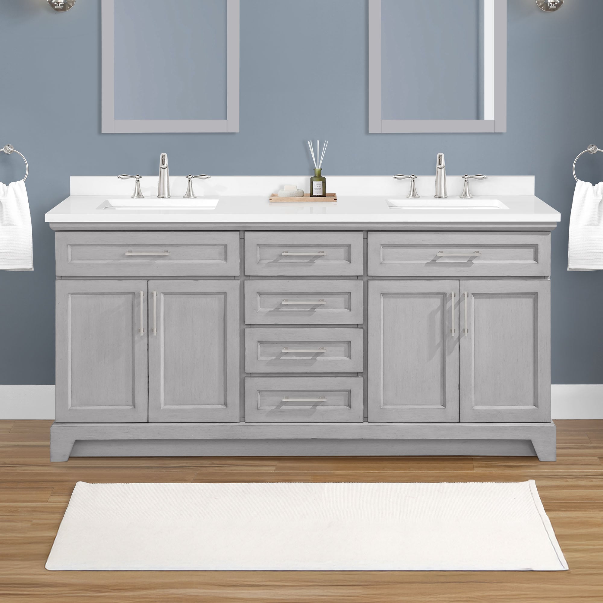 allen + roth FELIX-72VG Felix 72-in Vintage gray Undermount Double sink Bathroom Vanity with White Engineered stone Top