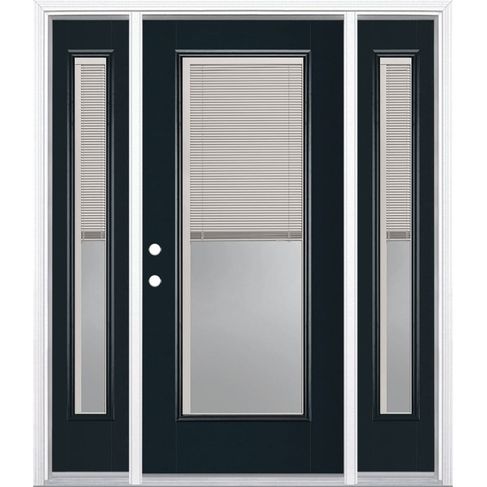 Masonite 1218678 60-in x 80-in x 4-9/16-in Fiberglass Full lite Right-hand inswing Eclipse Painted Prehung Front Door with Sidelights with Brickmould Insulating core with Blinds