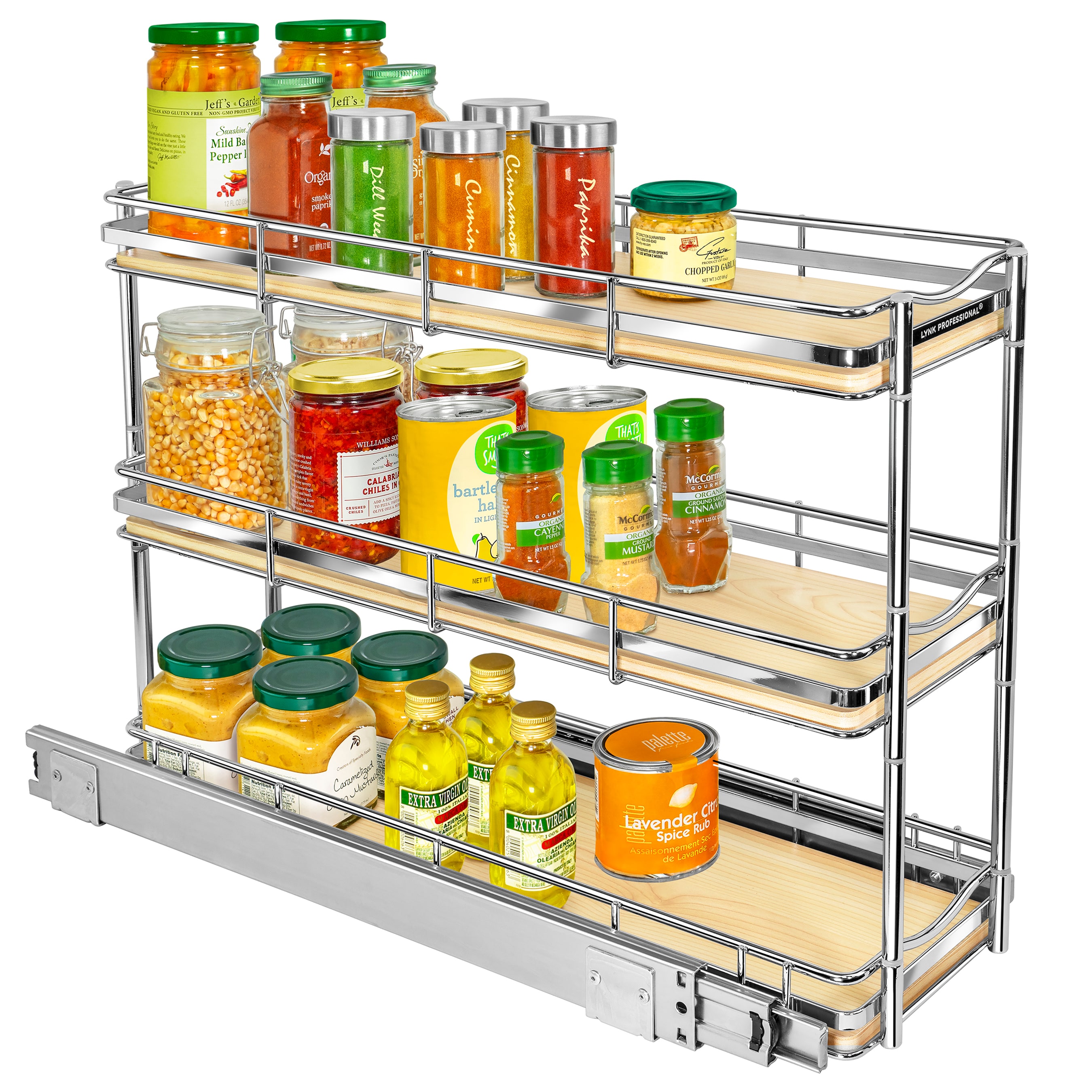 LYNK PROFESSIONAL® Pull Out Cabinet Organizer (2 Tier) Slide Out Drawers  for Kitchen Cabinets - 14 D x 18 W - Sliding Pantry Shelves - Roll Out