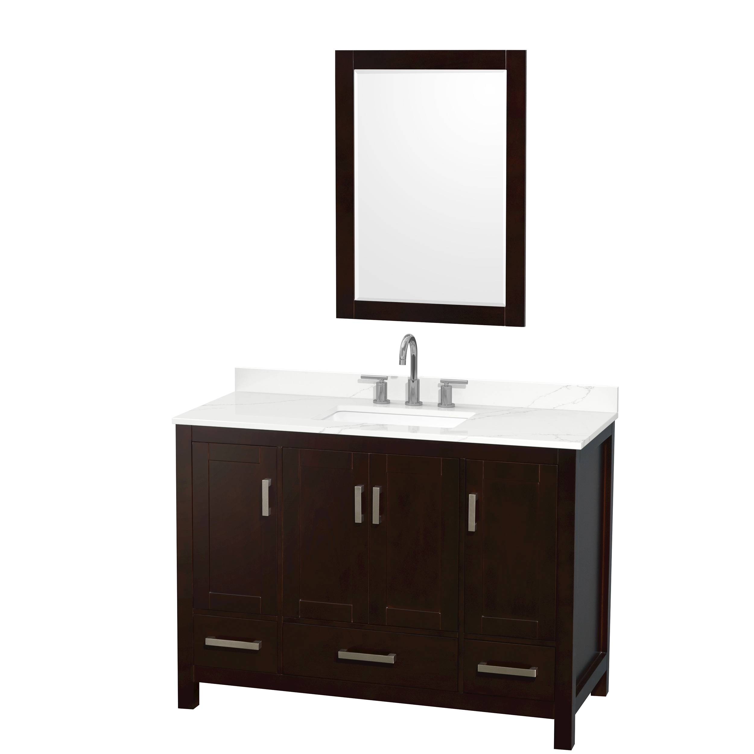 Wyndham Collection WCS141448SESGTUS3M24 Sheffield 48-in Espresso with Brushed Chrome Trim Undermount Single Sink Bathroom Vanity with Giotto Quartz Quartz Top (Mirror Included)