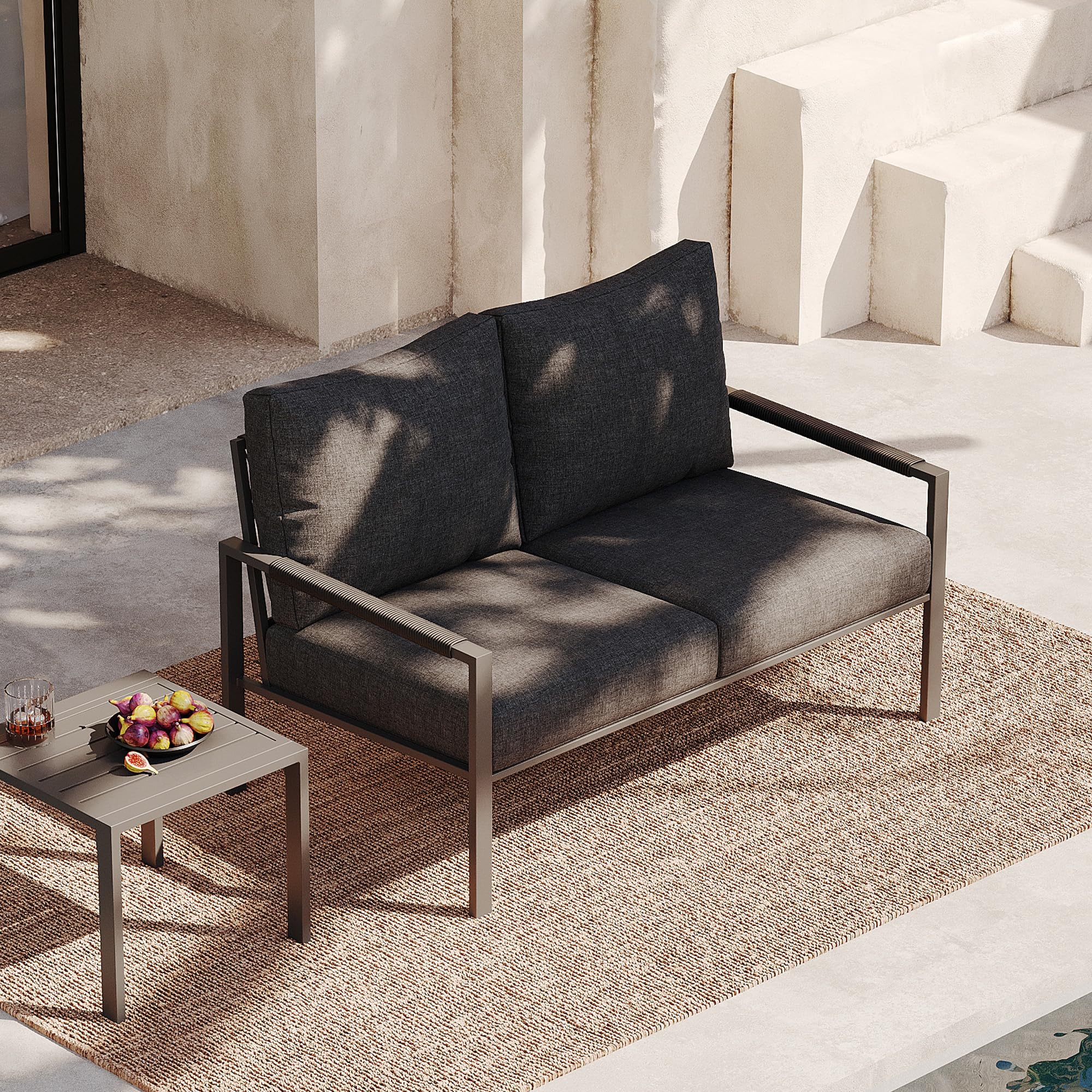 AURA OUTDOOR OICS-002-DG Sofa Gray Steel Frame Stationary Dining Chair with Dark gray Solid Seat