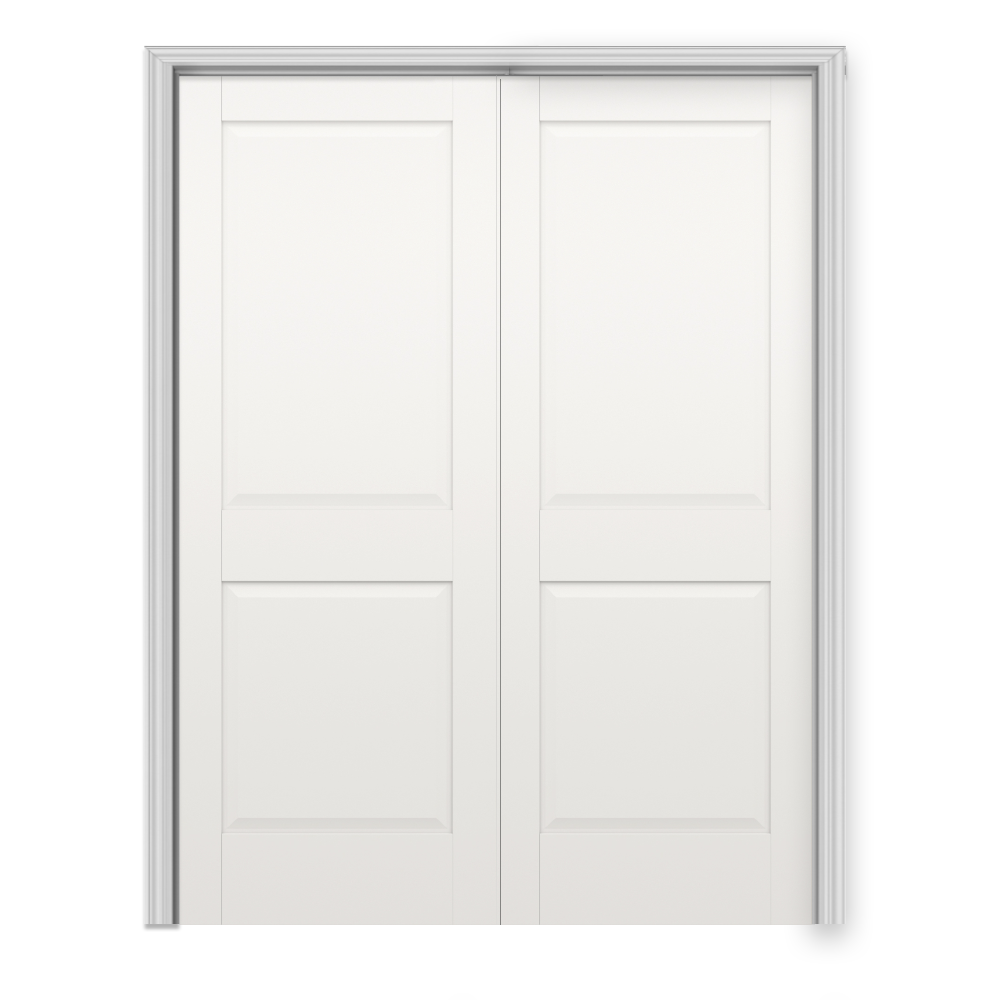 RELIABILT PRO10138308 72-in x 80-in Primed Hollow core 2-panel square Reversible/Universal Smooth Primed Molded composite Split Jamb Double Prehung Interior Door 376 Casing