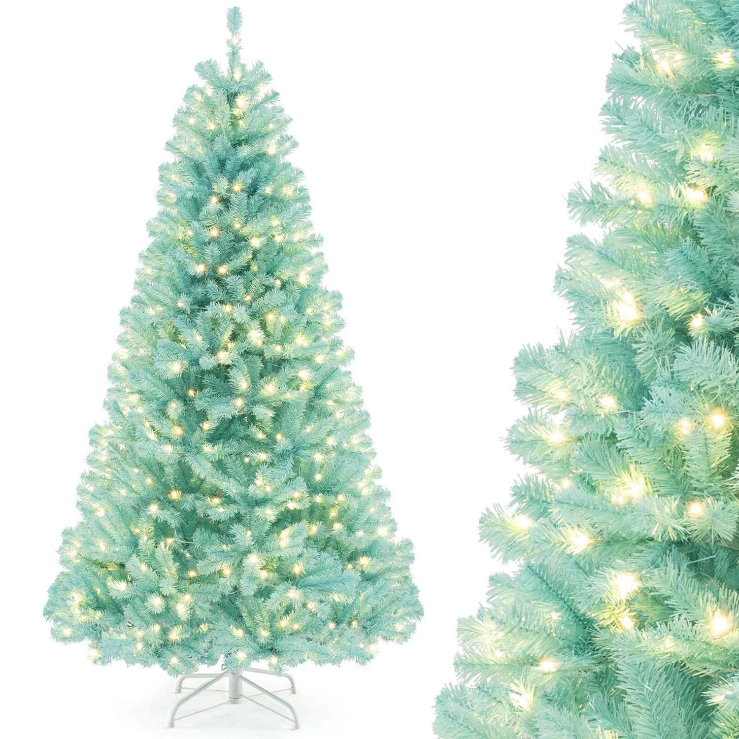 Costway CSHY002887 7 FT Artificial Xmas Tree with 1040 Branch Tips 380 Warm White LED Lights