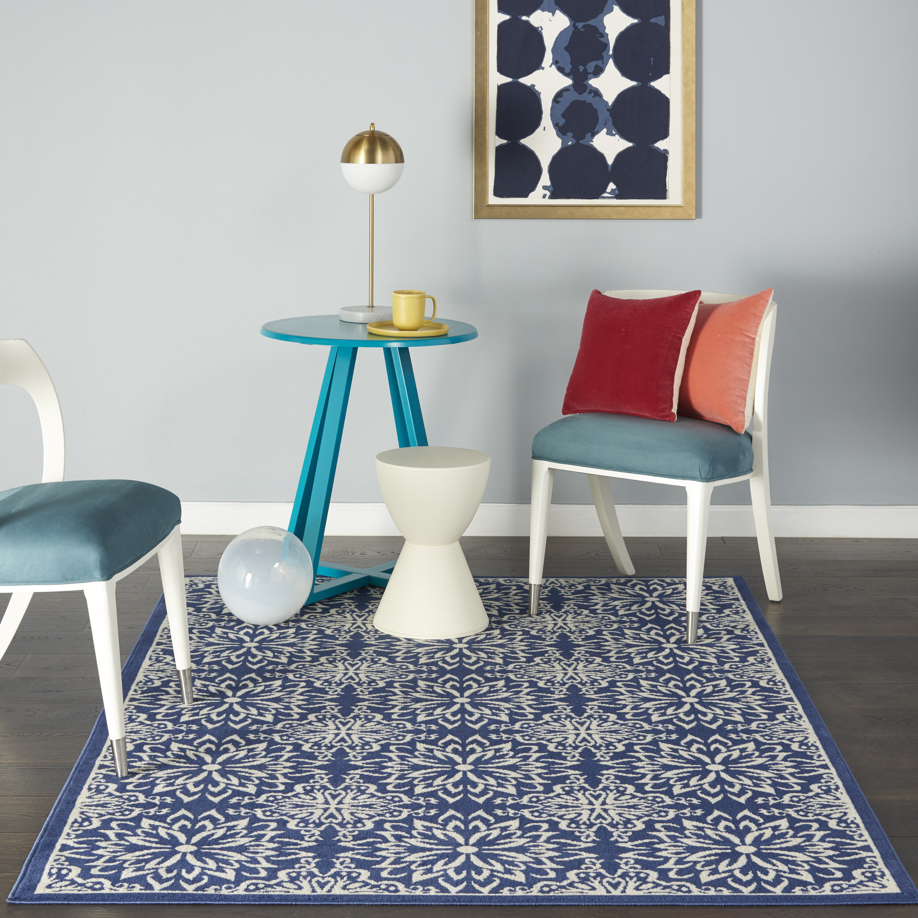 Nourison 99446777362 Jubilant 6 x 9 (ft) Loomed Polypropylene Navy/ivory Rectangular Indoor Abstract Area rug