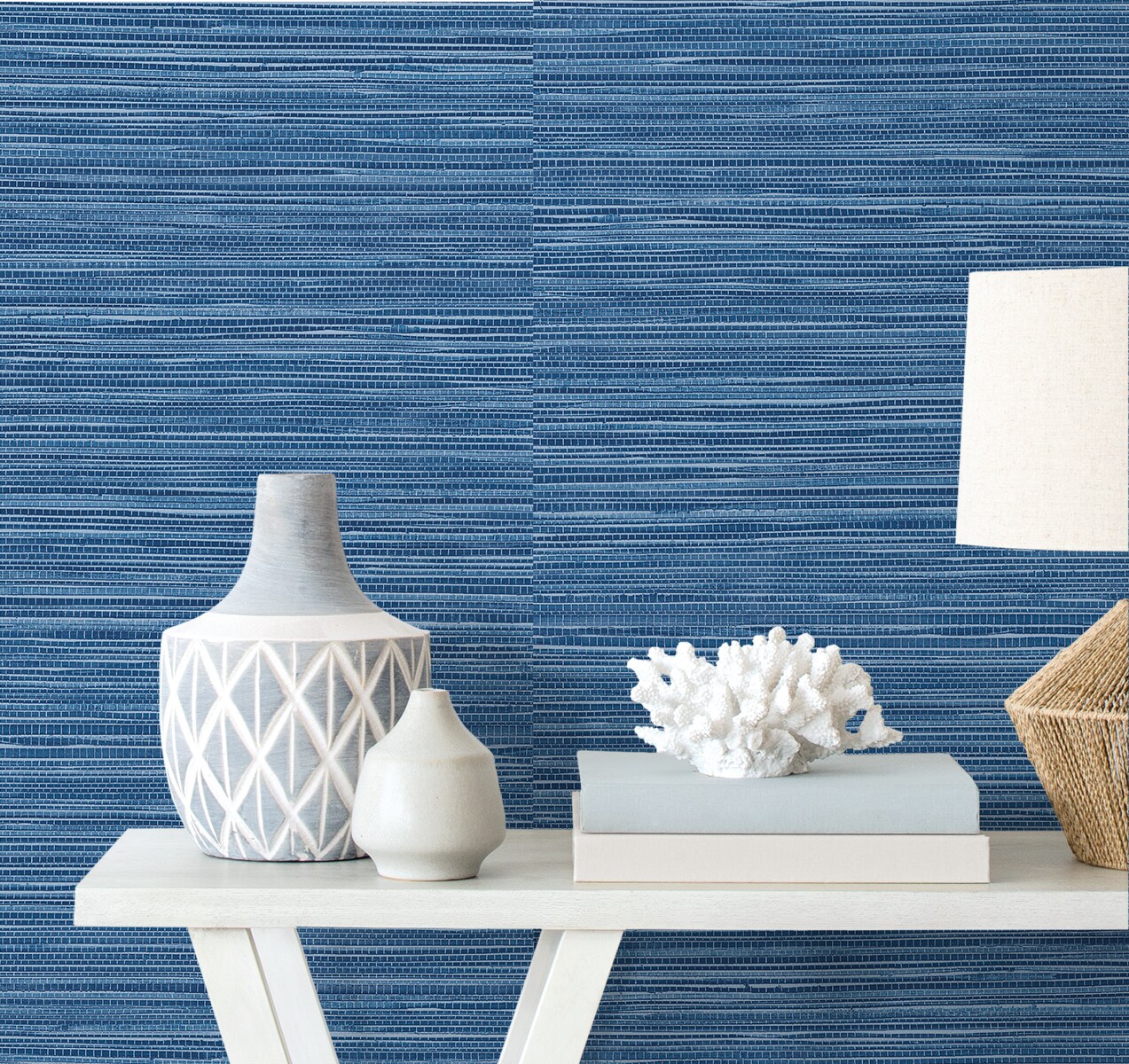 NextWall Luxe Haven 40.5-sq ft Coastal Blue Vinyl Grasscloth Self ...