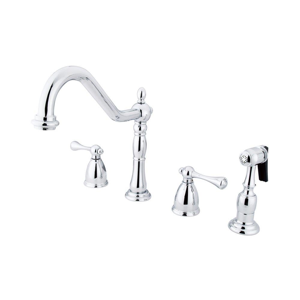 New Orleans Chrome Double Handle Bridge Kitchen Faucet with Side Spray Included | - Elements of Design EB1791BLBS