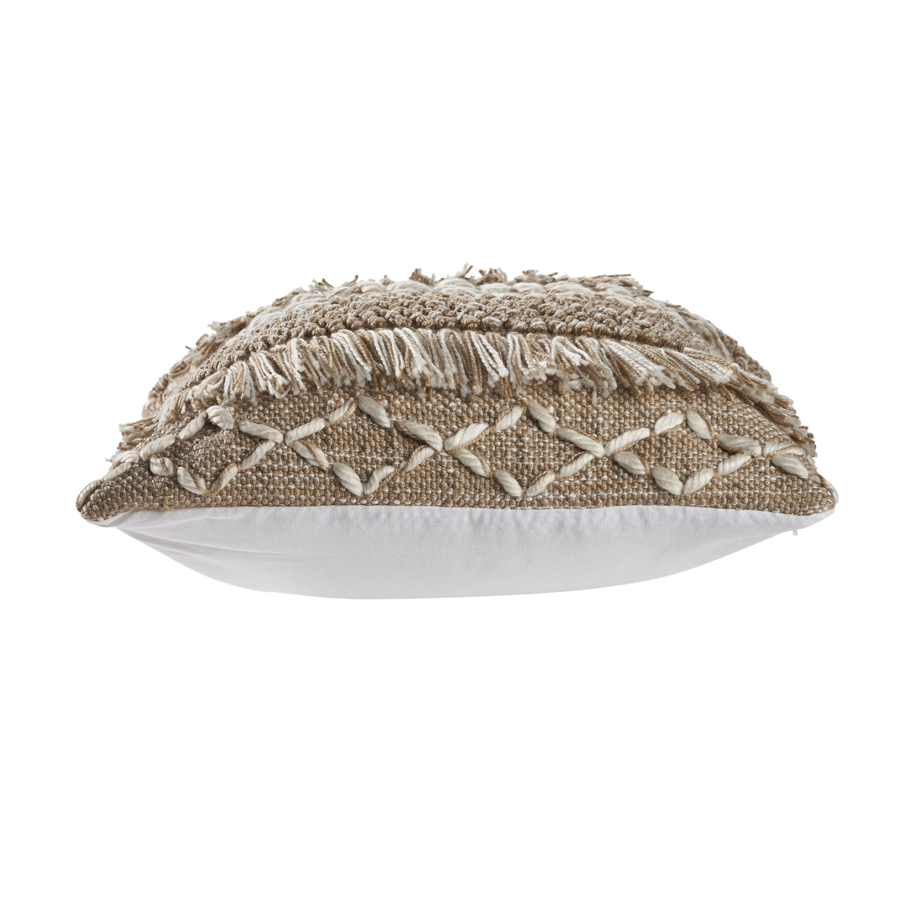 Tan and Beige Geometric Fringe Throw Pillow Set