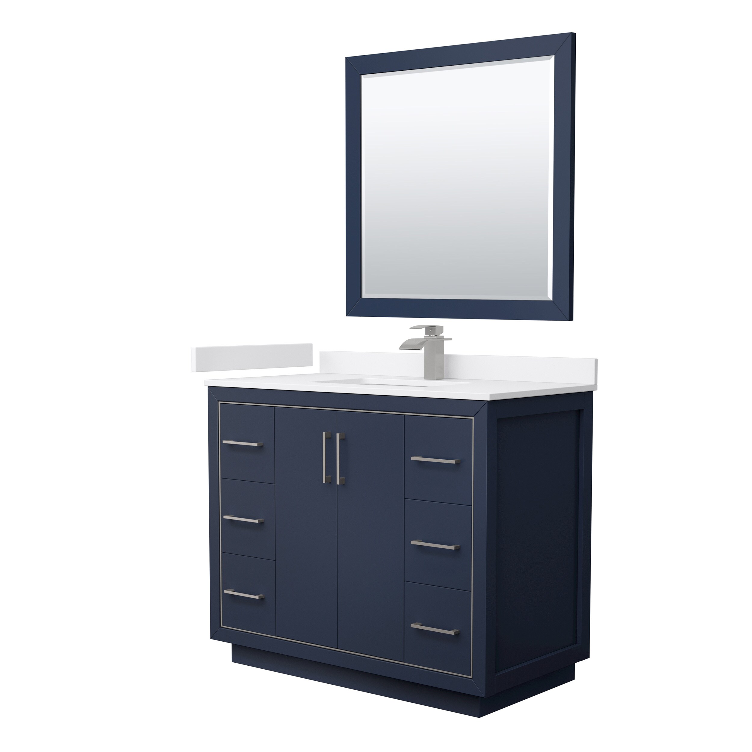 Wyndham Collection WCF111142SBNWCUNSM34 Icon 42-in Dark Blue with Brushed Nickel Trim Undermount Single Sink Bathroom Vanity with White Cultured Marble Top (Mirror Included)