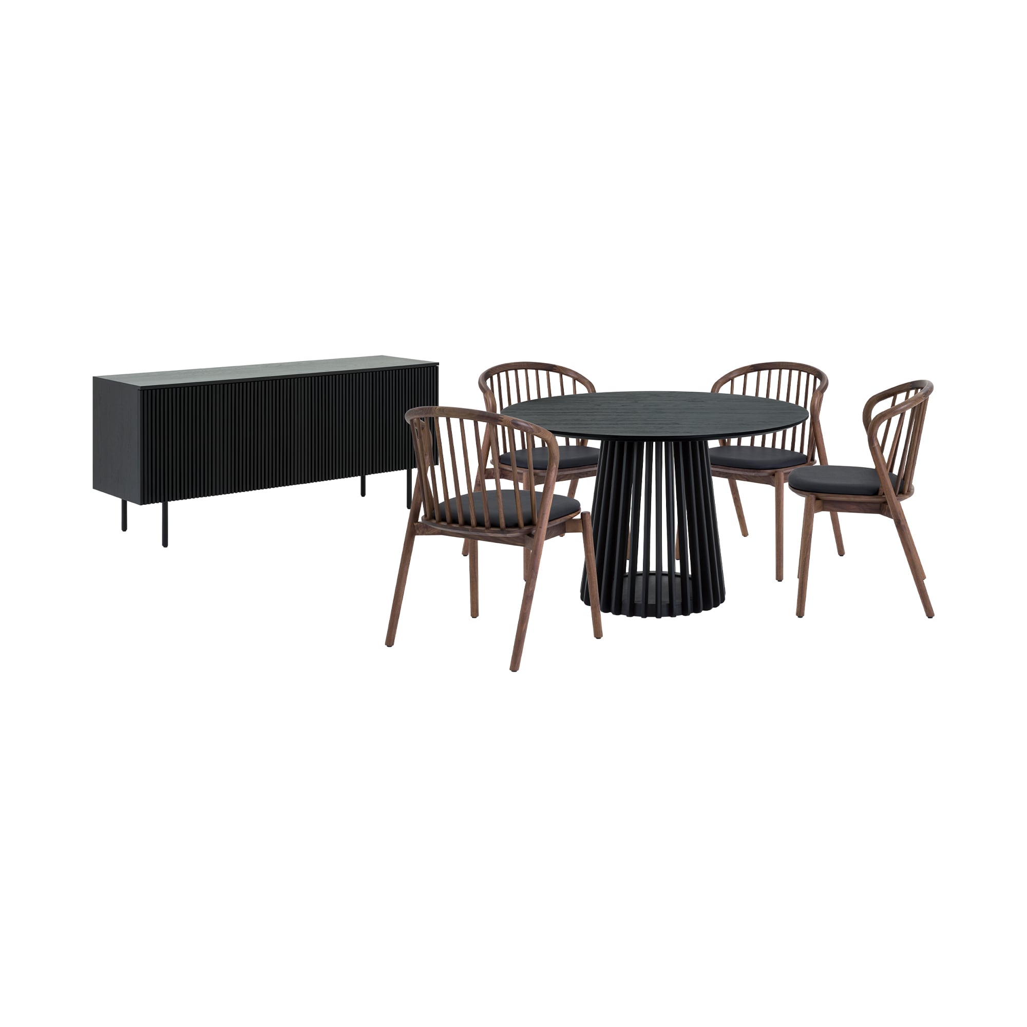 Armen Living SETRPABLK6ECWAL Walnut Contemporary/Modern Dining Room Set with Round Table ( Seats 4 )