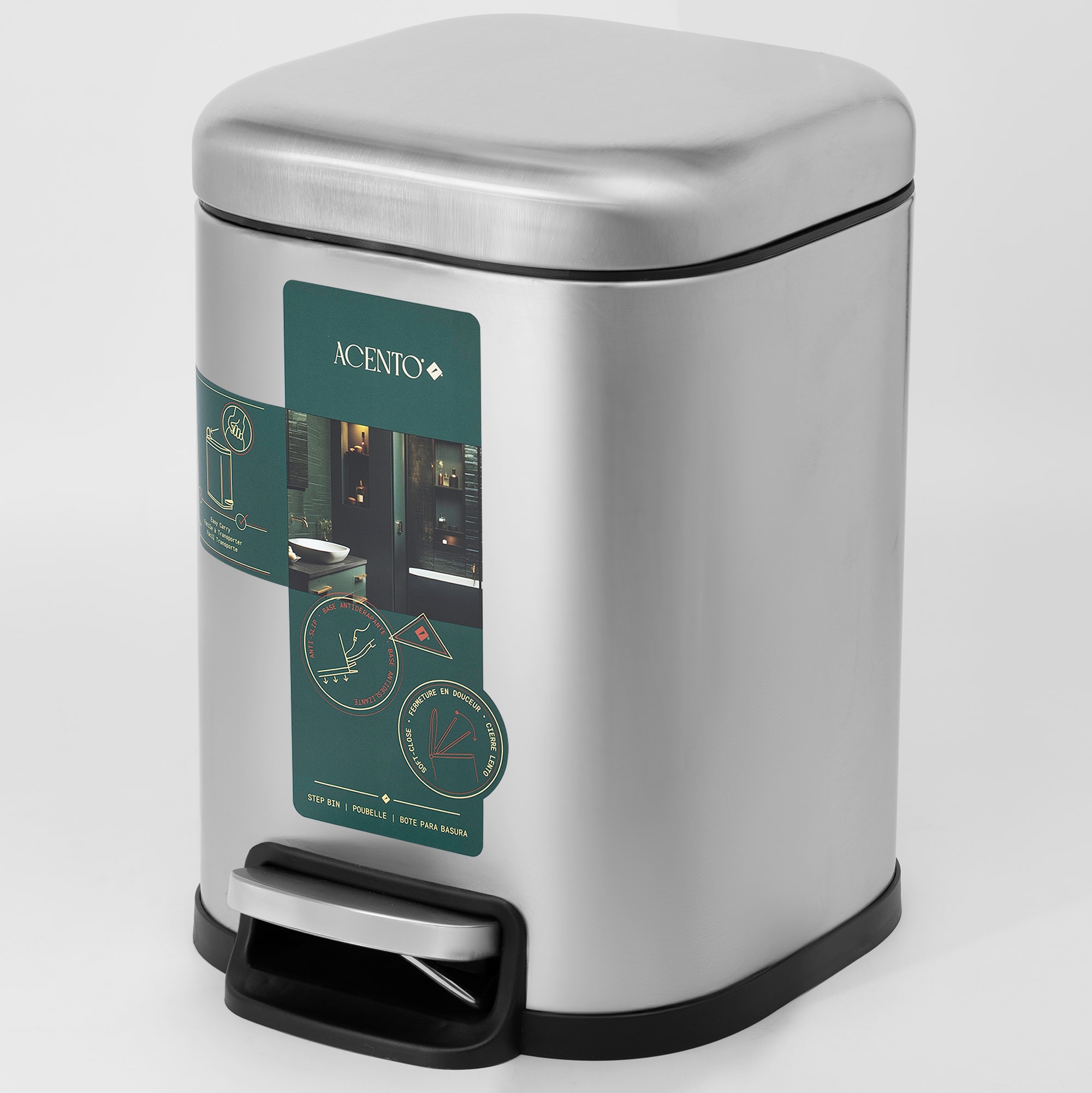 Silver Stainless Steel Square Step Trash Can with Pedal - 1.6 Gallon