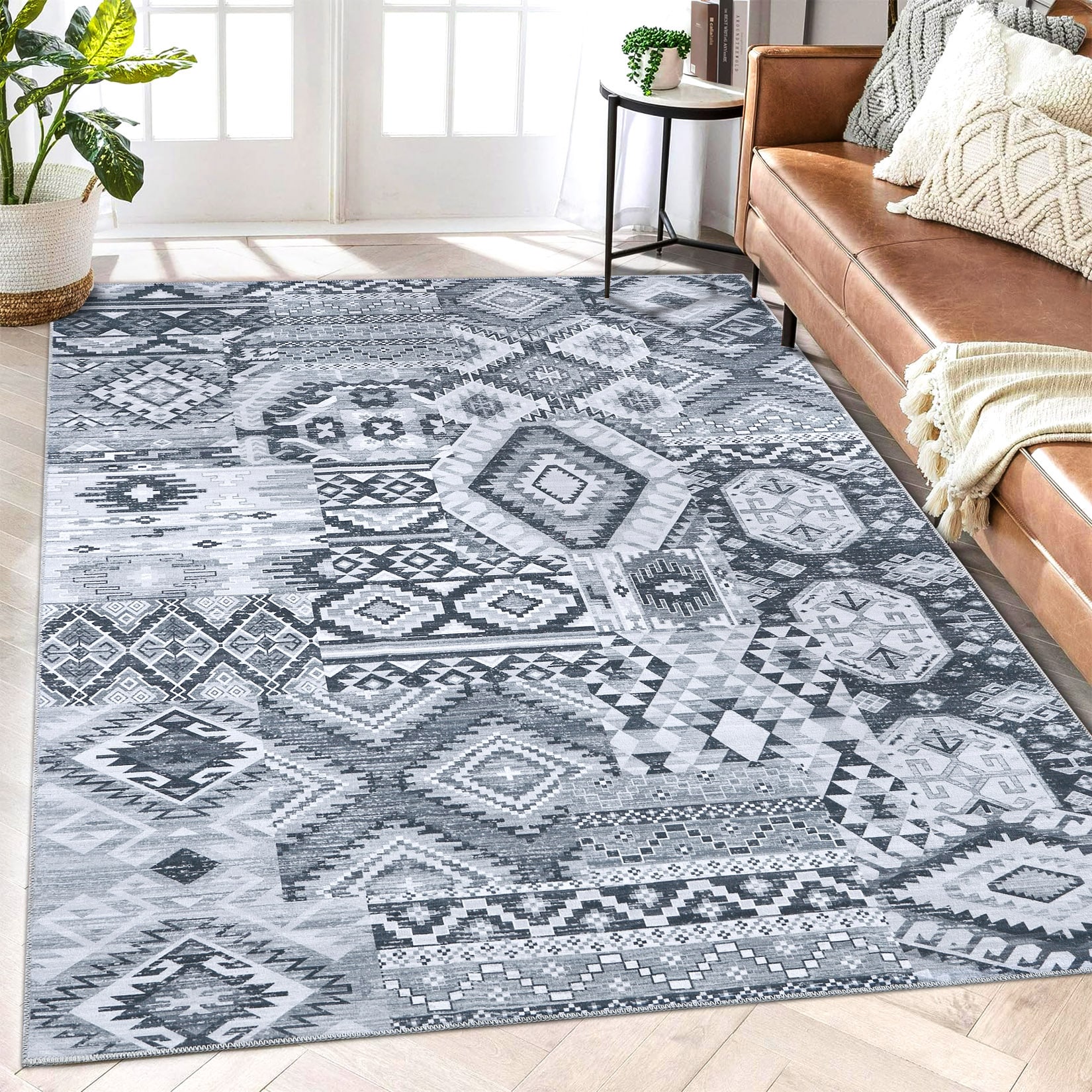 Garvee YXY-LO-PHO-0ZW1G0L2 6 x 9 (ft) Loomed Gray Rectangular Indoor Tribal Vintage Machine washable Pet Friendly Area rug