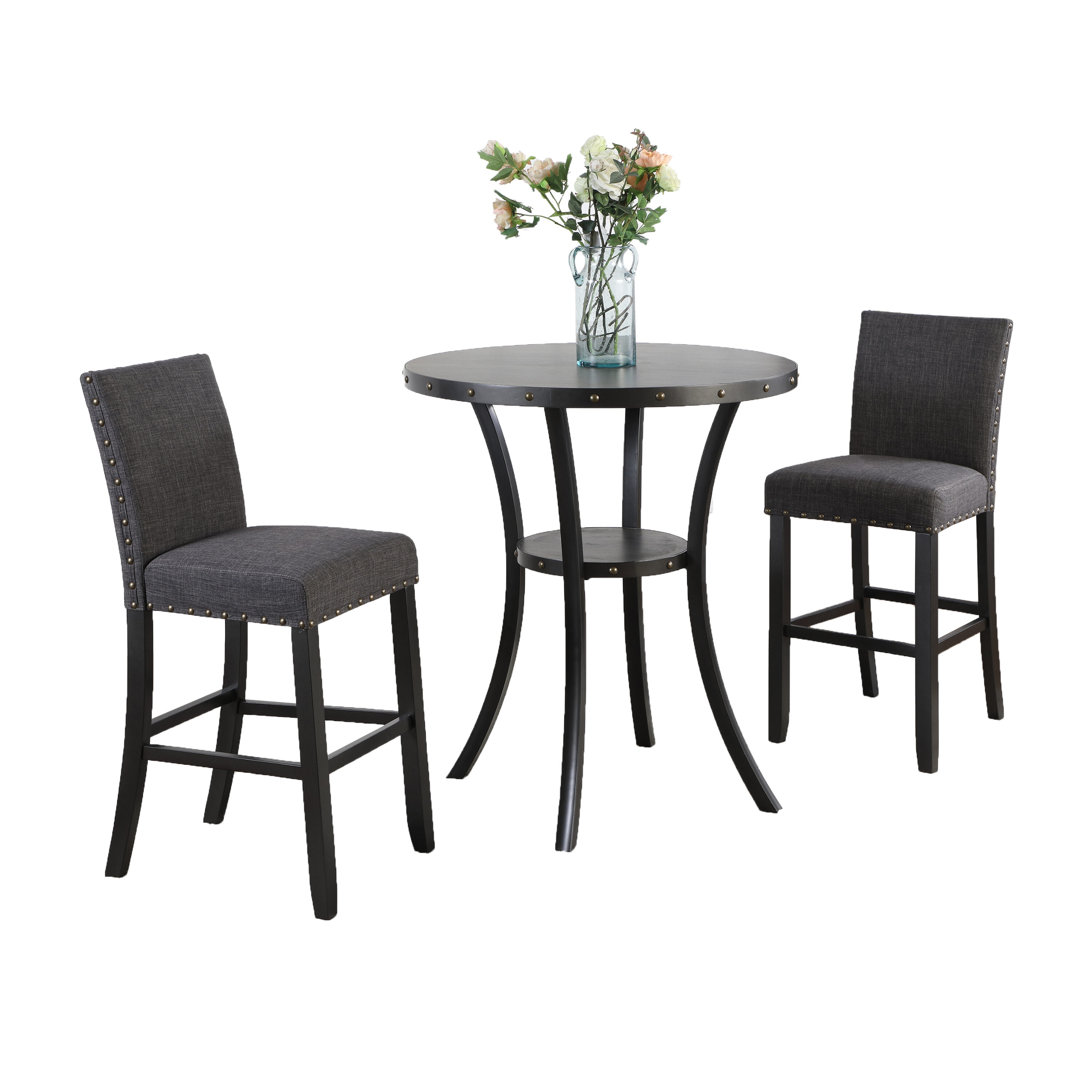 Roundhill Furniture PT164-PC164GY Biony Grey Transitional Dining Room Set with Round Table ( Seats 2 )