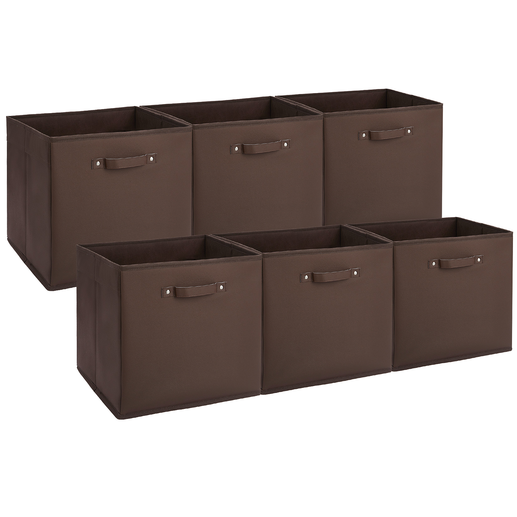 Garvee 6 Pack 13 Inch Fabric Storage Bins with Faux Leather Accents and Handles Brown Foldable Cube Organizer Baskets for Shelves Closet Clothes Toys and Blankets #BZZ-HGXS3WWT0-5ME