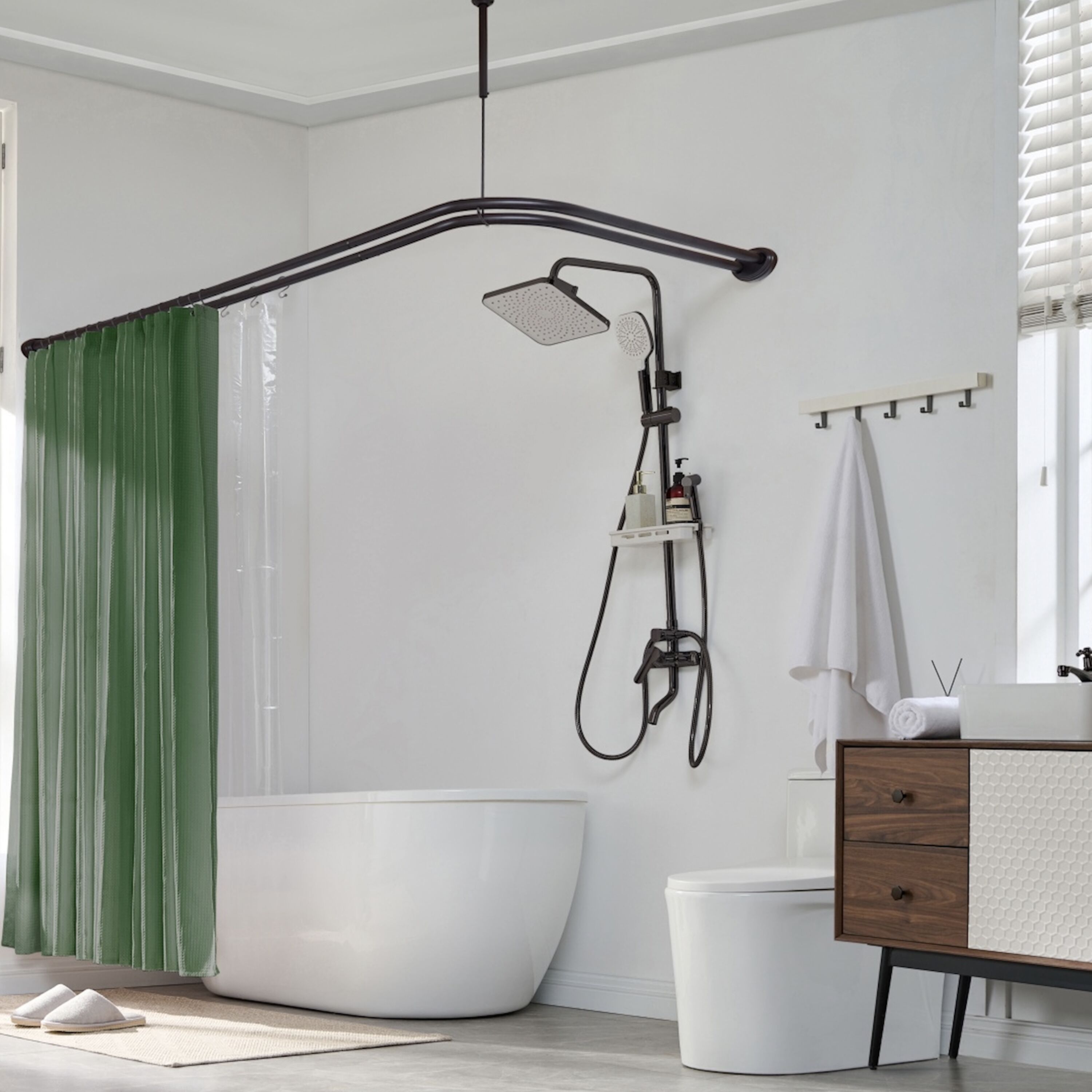 Utopia Alley Rustproof Aluminum Double L Shaped Shower Curtain Rod 72in ...