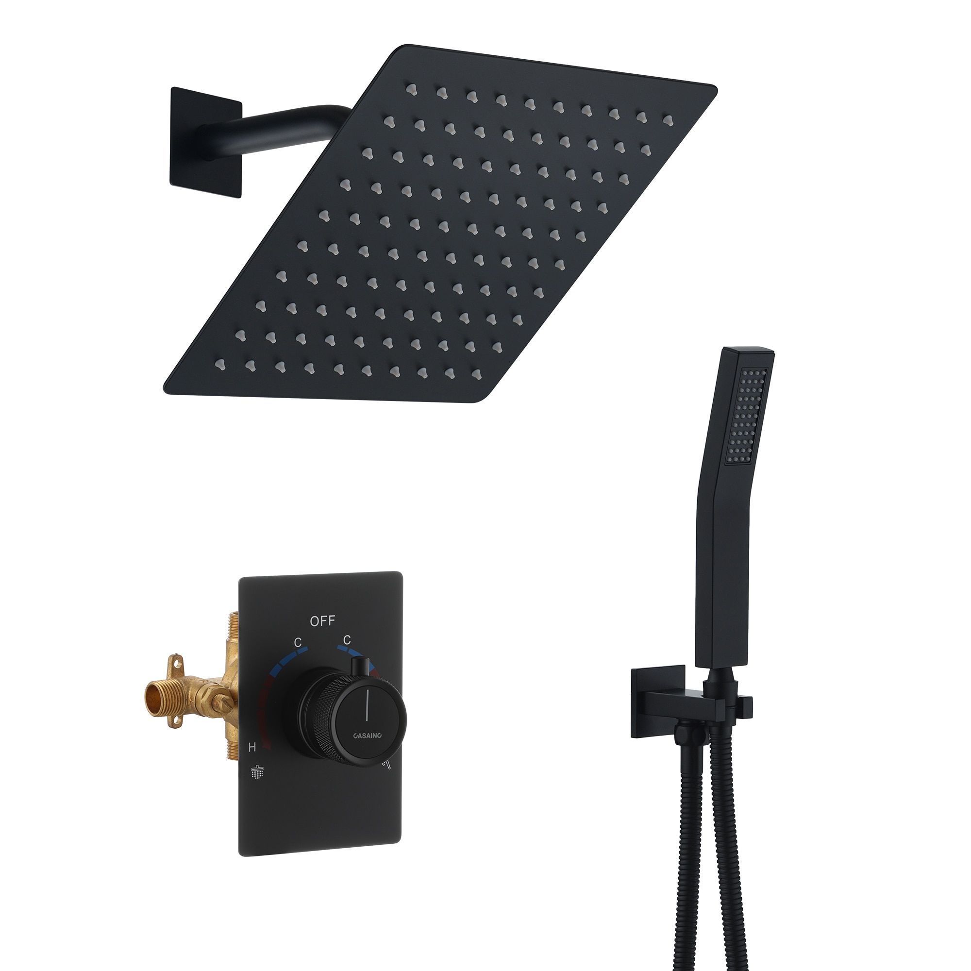 CASAINC KCHS0012-10MB Matte Black 10-in Built-In Shower Faucet System with 2-way Diverter ( Thermostatic Valve Included )