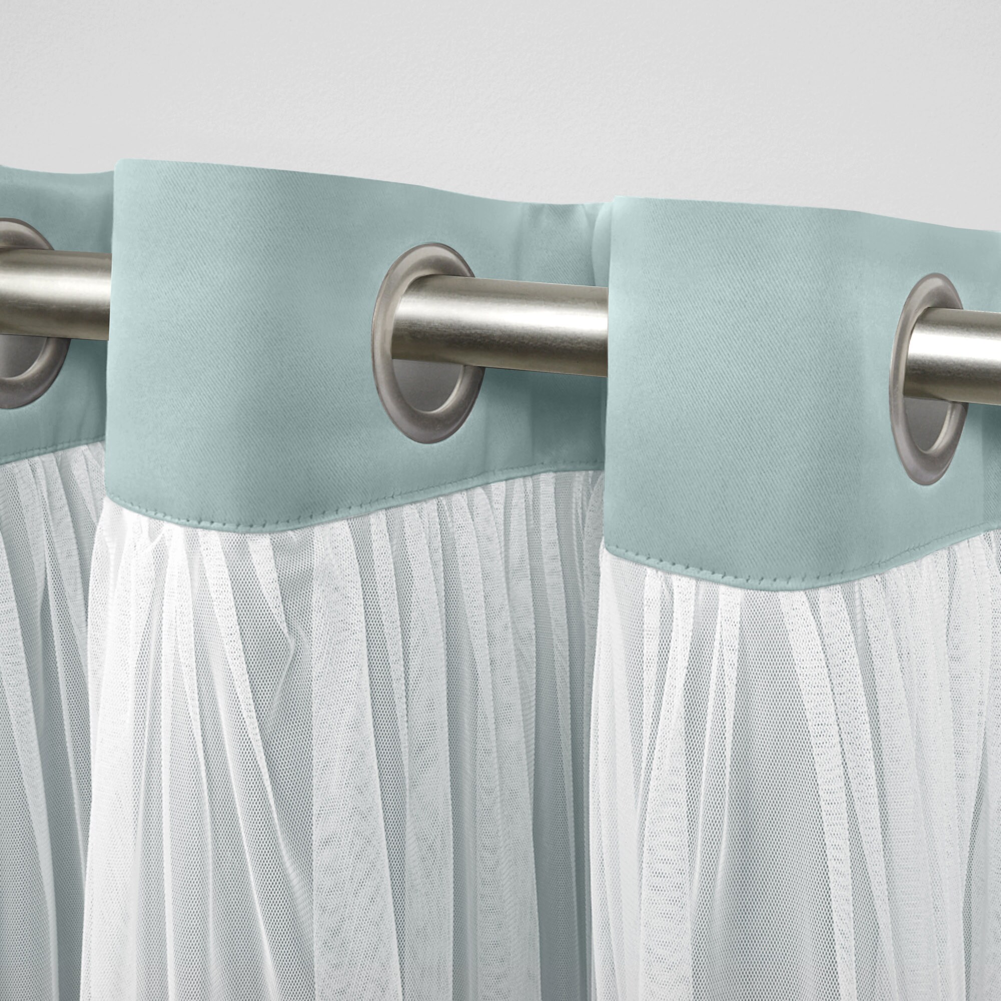 Seafoam and Cloud Gray Polyester Blackout Grommet Window Panels