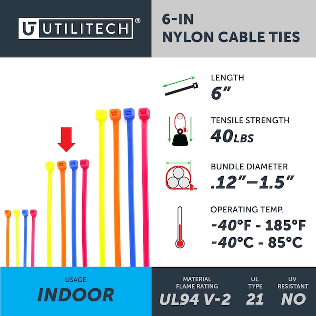 Utilitech Multiple Sizes Nylon Zip Ties Multiple Colors/Finishes (500 ...