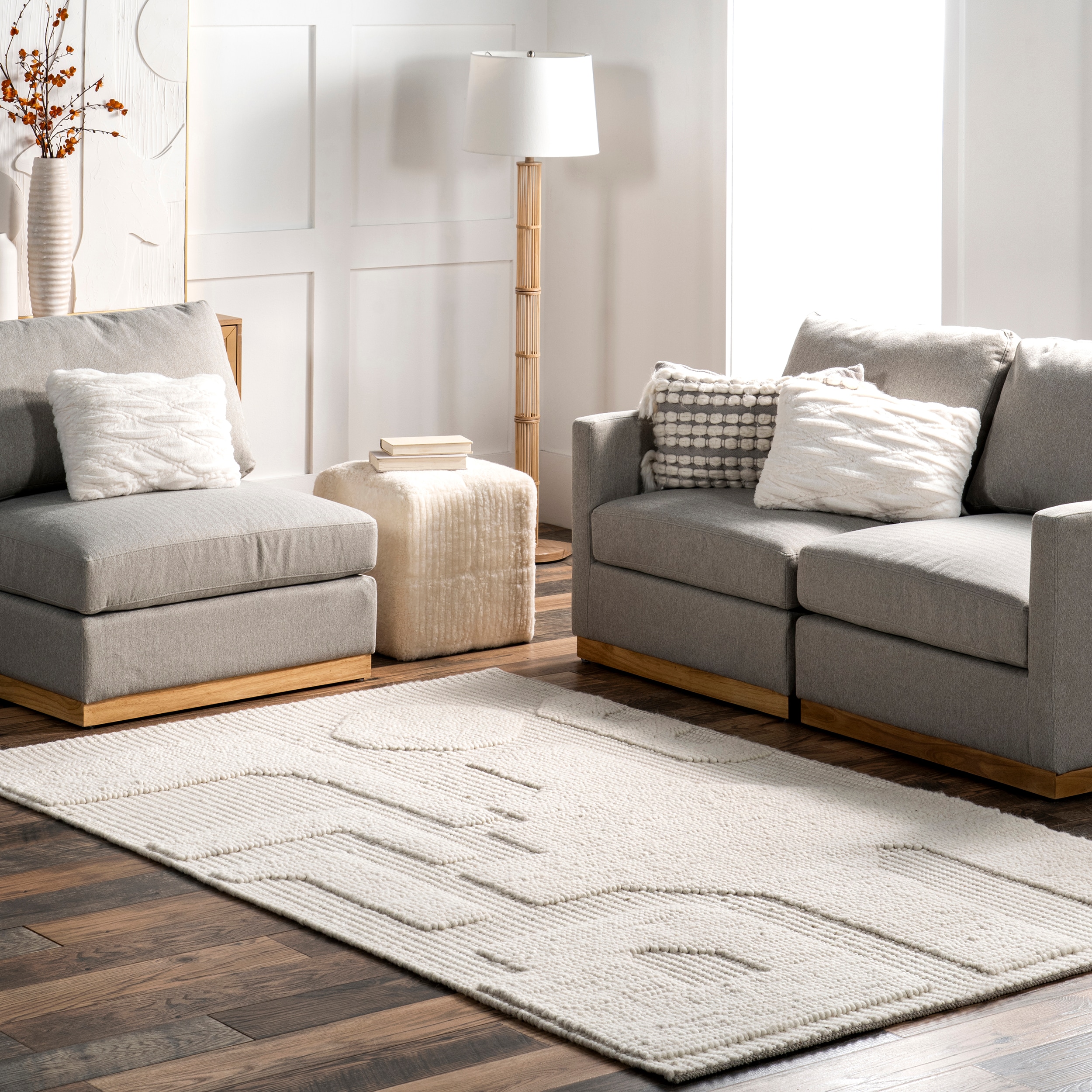 nuLOOM 200VEOC02A-8010 AvionTextured Geometric Wool 8ft. x 10ft. Ivory Area Rug