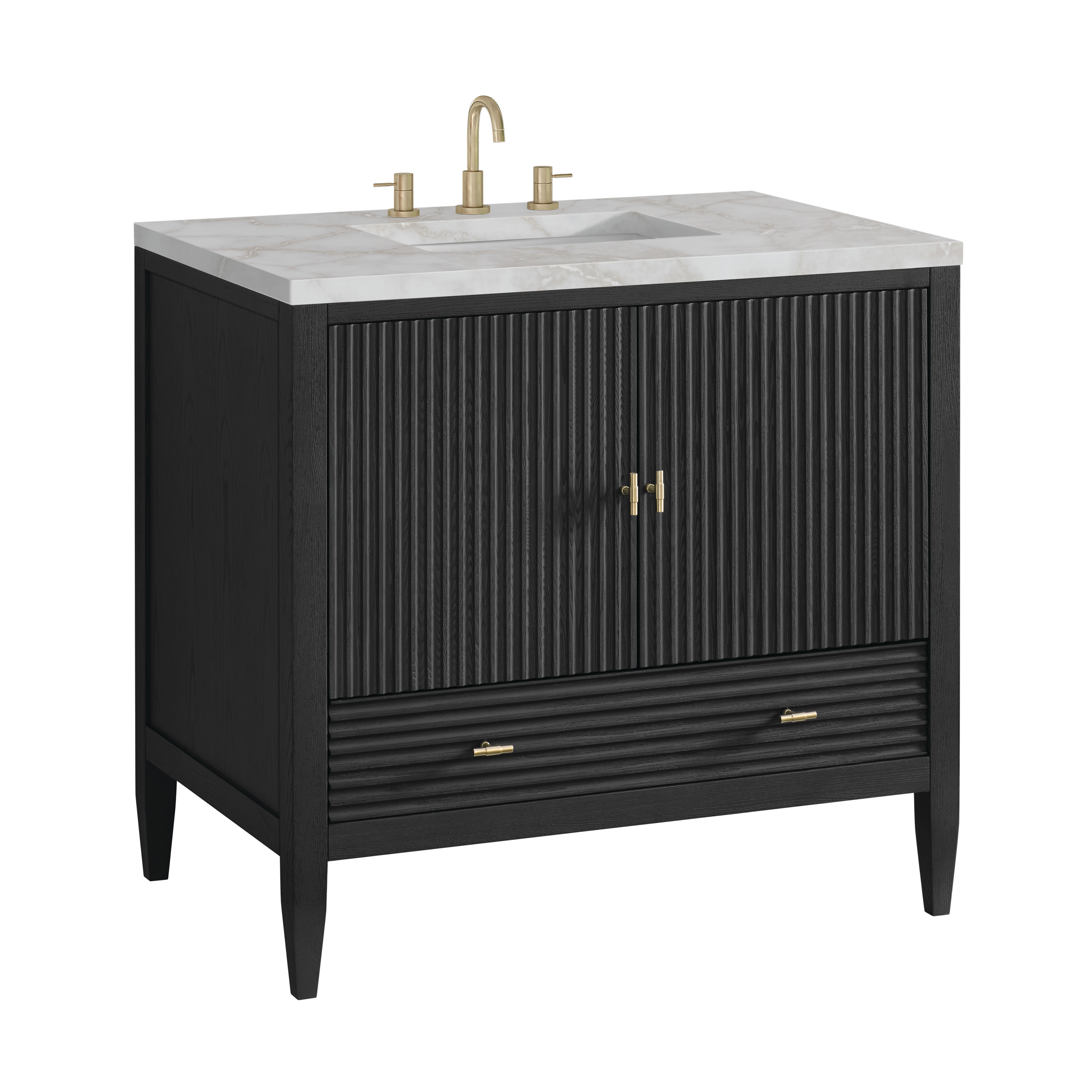 36" Black Plywood Freestanding Single Vanity with Brass Accents