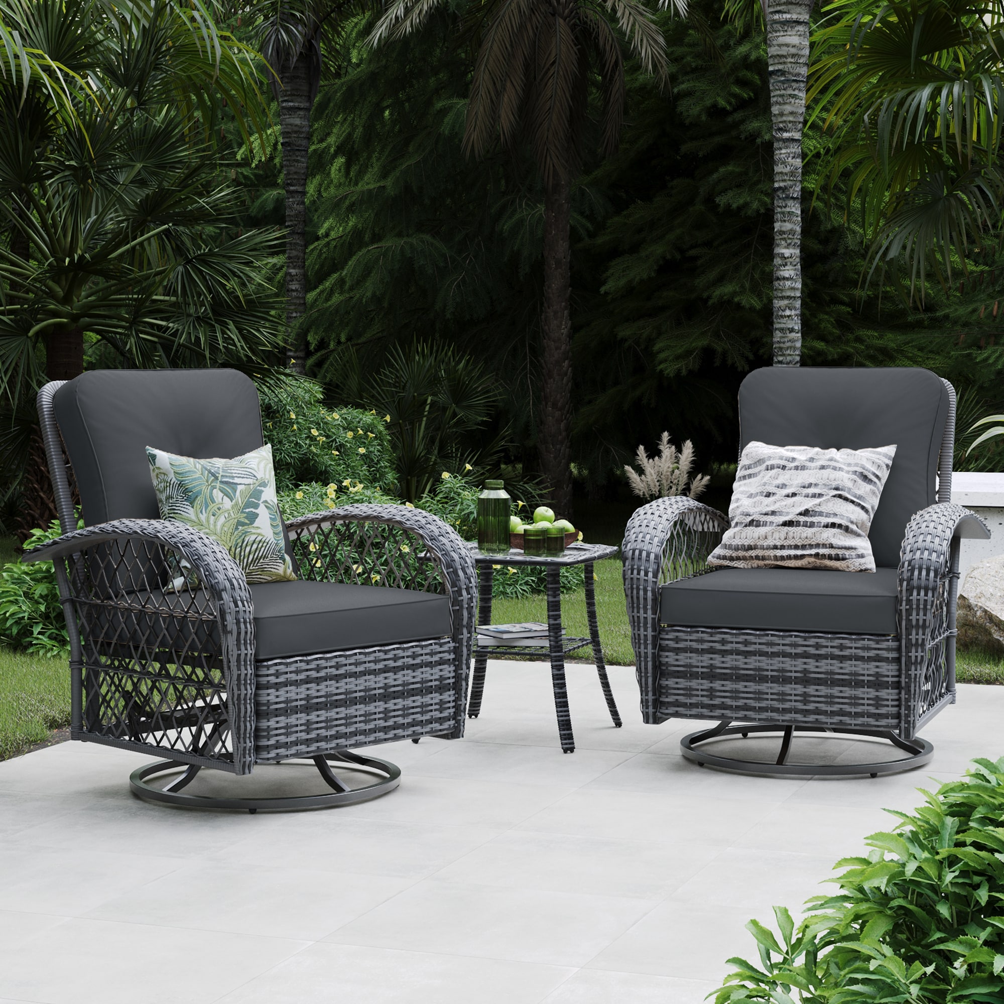 Patio Watcher FTY-B-DGRAY Rocking Chair Set of 2 Rattan Gray Metal Frame Swivel rocker Rocking Chair with Dark gray Cushioned Seat