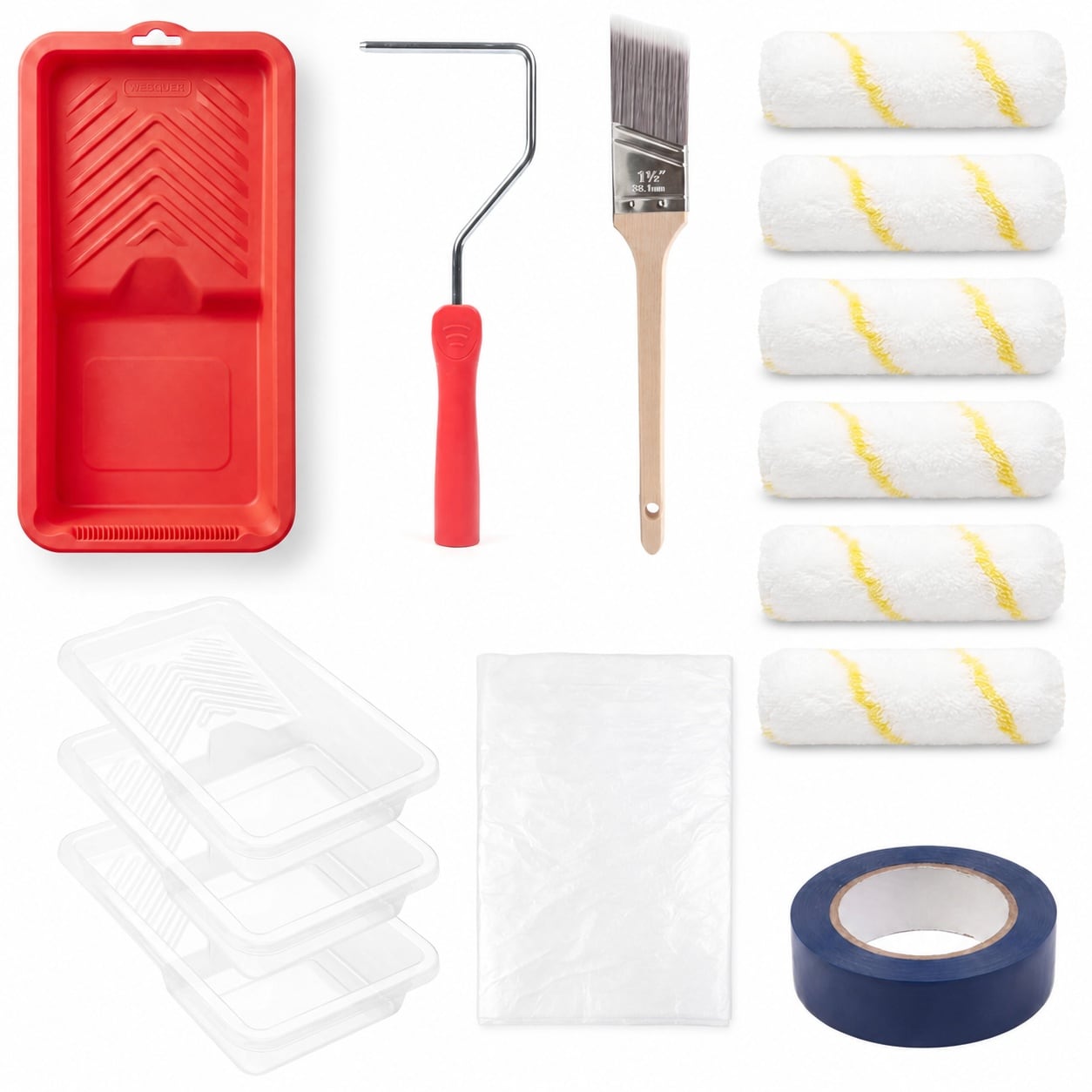 Misopily -  14 Piece Paint Roller Kit with 4 Inch Microfiber Rollers Brush Tray Drop Cloth Painte...