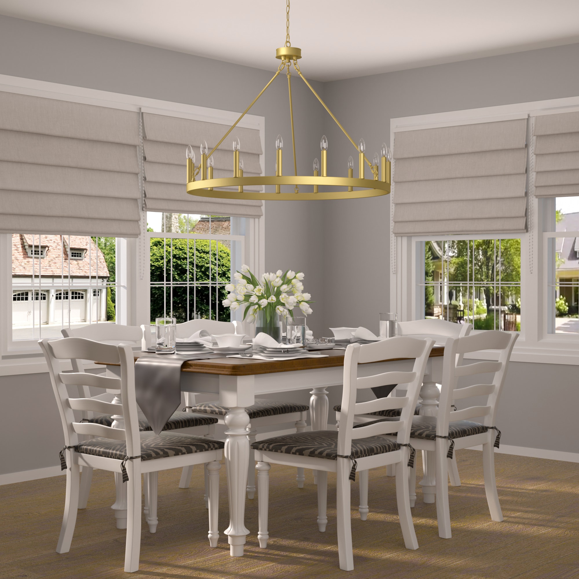 Satin Brass 40'' Large Wagon Wheel Chandelier with 15 Candle Lights