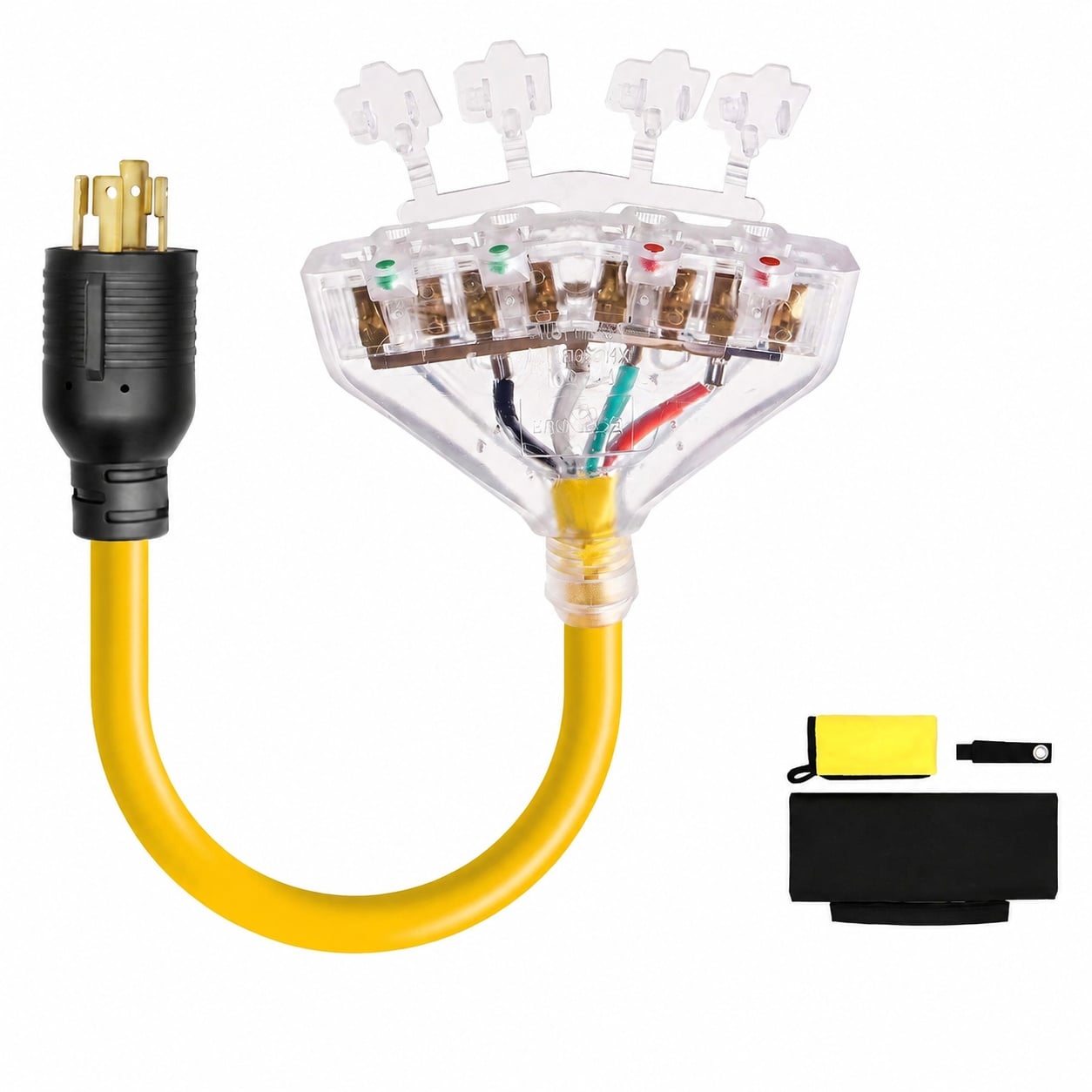 Misopily Heavy Duty Generator Adapter Cord 30 Amp L14 30P to Four 5 20R 125V 250V 7500W 10AWG 1 Point 5 FT with Dust Caps ETL Listed for RV and #LMS0520M078