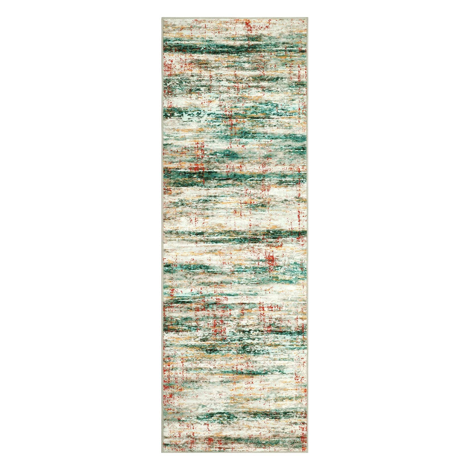 WhizMax SUNNY-PHK-33HJ79H7 2 x 6 ft Polyester Green Rectangular Hallway Entryway Bathroom Kitchen Stripped Lines Print Modern Abstract Machine Washable Runner Rug