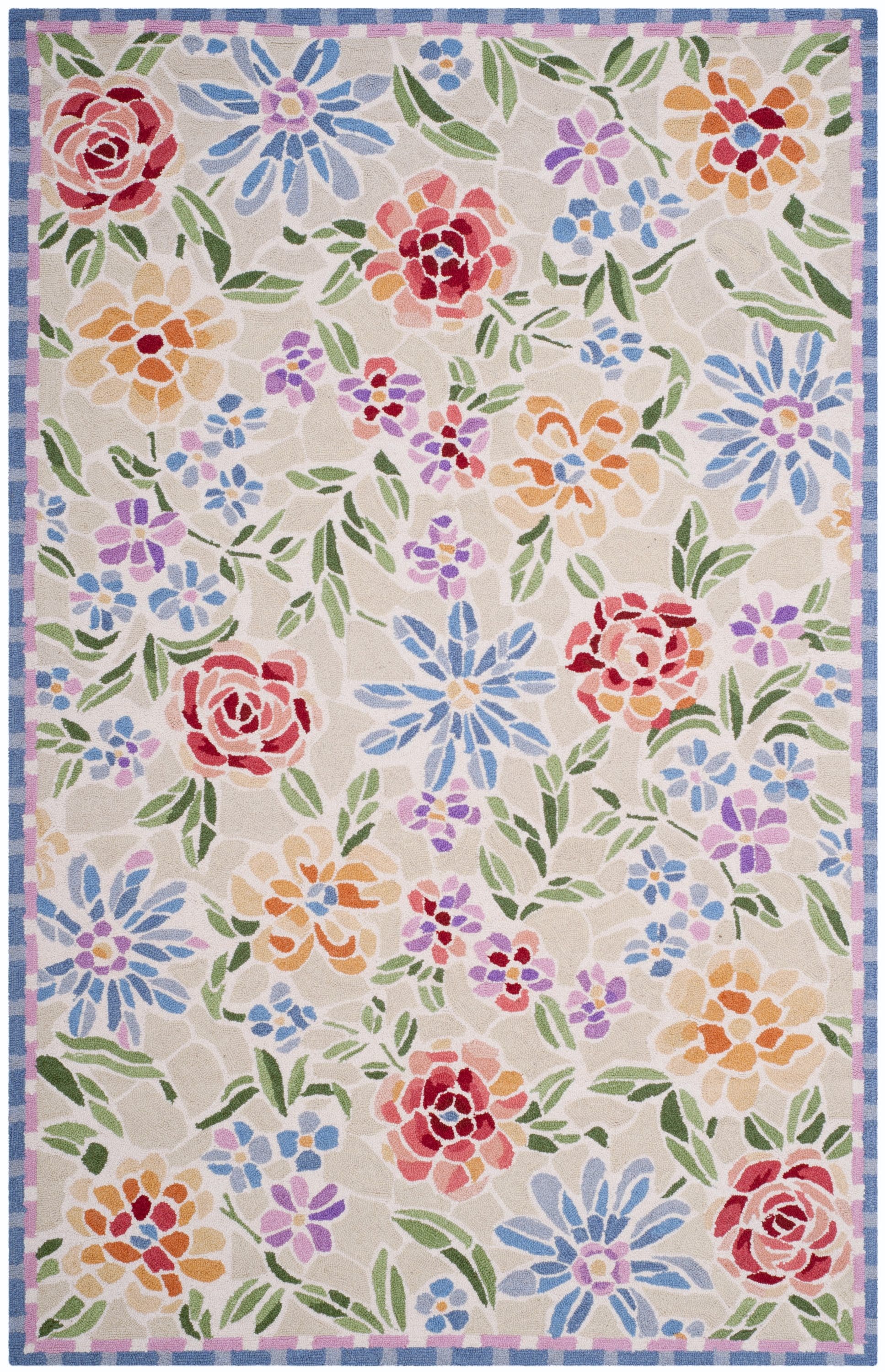Safavieh HK214A-5 Chelsea Renaissance 5 x 8 (ft) Hooked Wool Ivory Rectangular Indoor Floral/Botanical Area rug