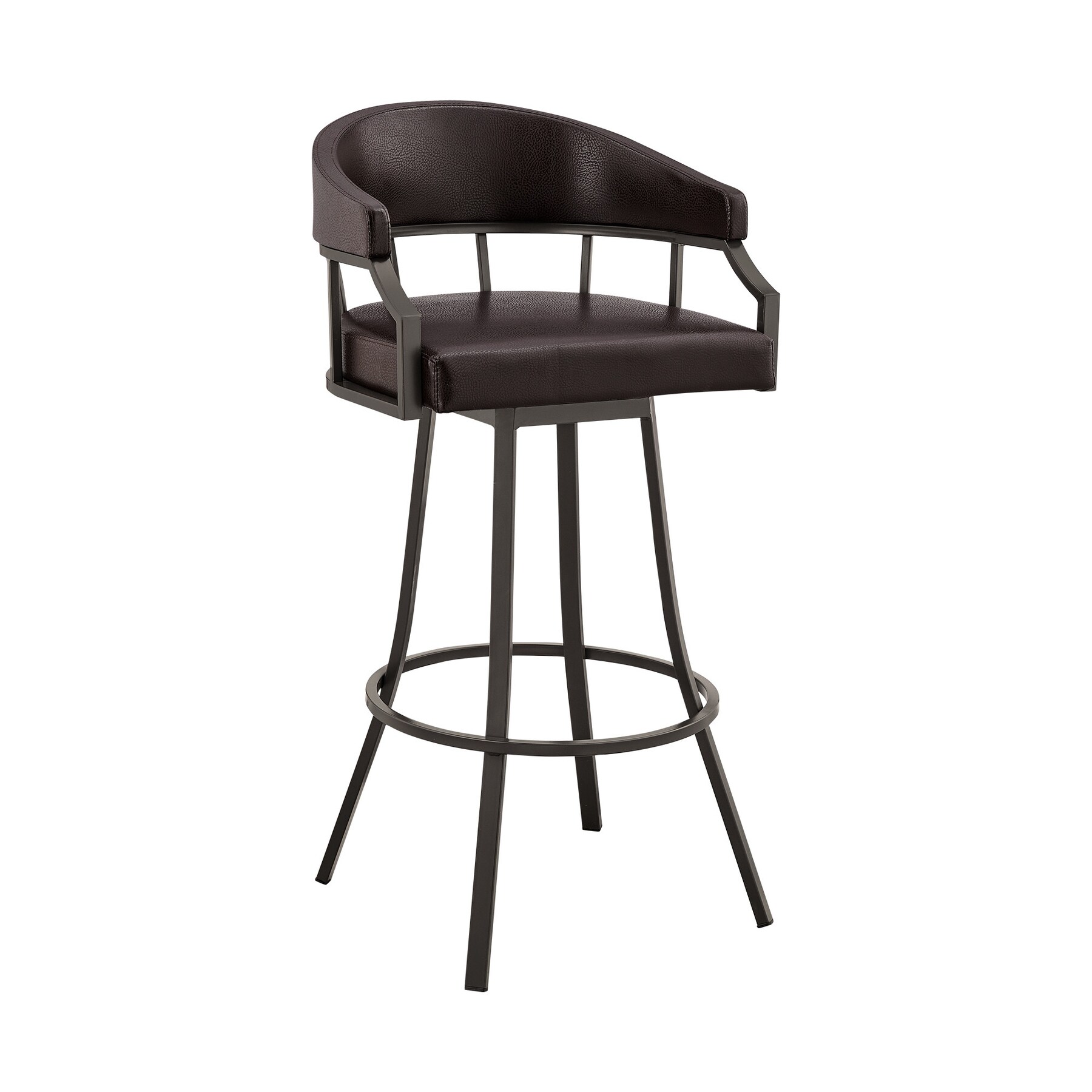 Brown 30-in H Bar height Upholstered Swivel Metal Bar Stool with Arms | - HomeRoots 4000476760