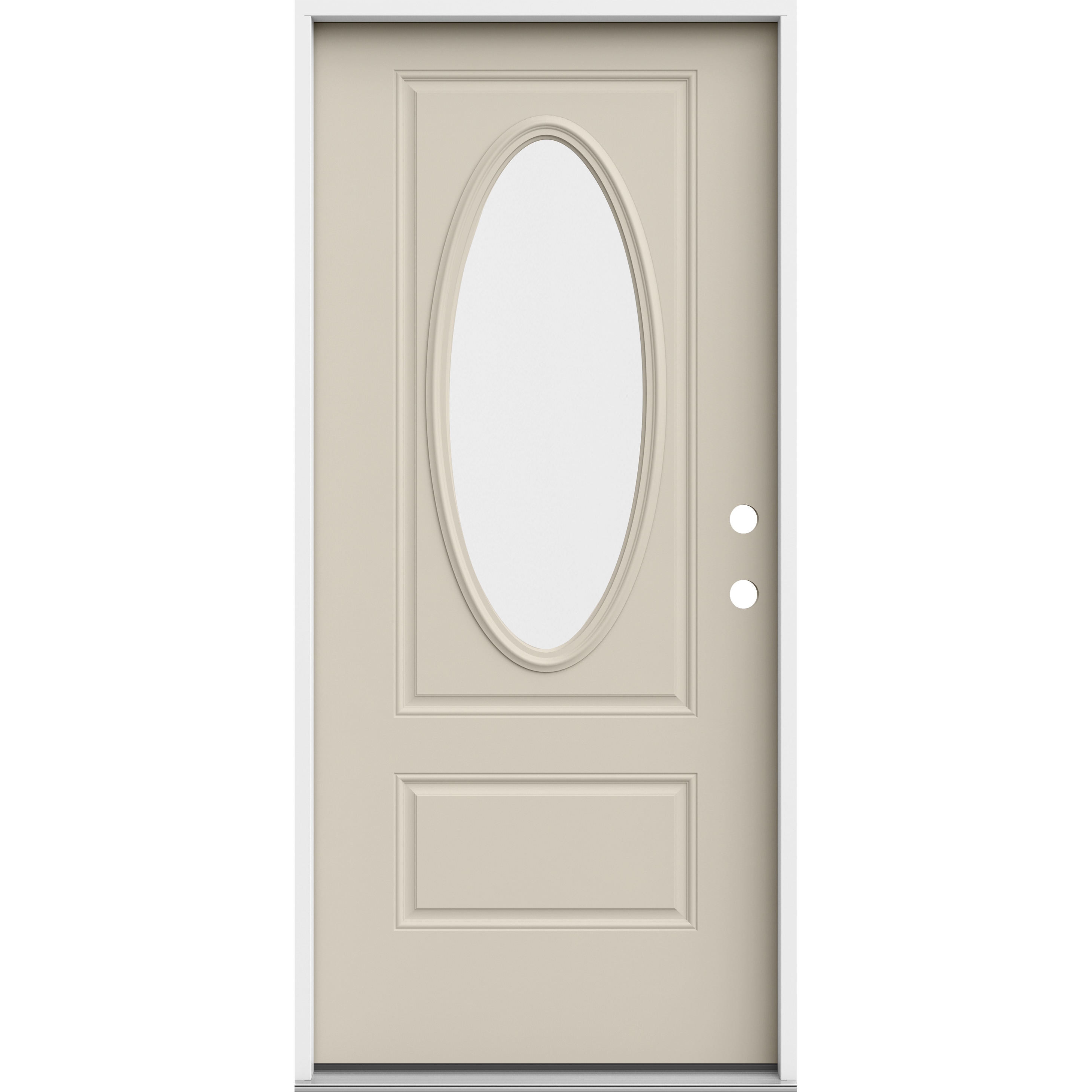 JELD-WEN LOWOLJW230400283 36-in x 80-in x 4-9/16-in Steel Oval lite Left-hand inswing Primed Prehung Front Door Insulating core