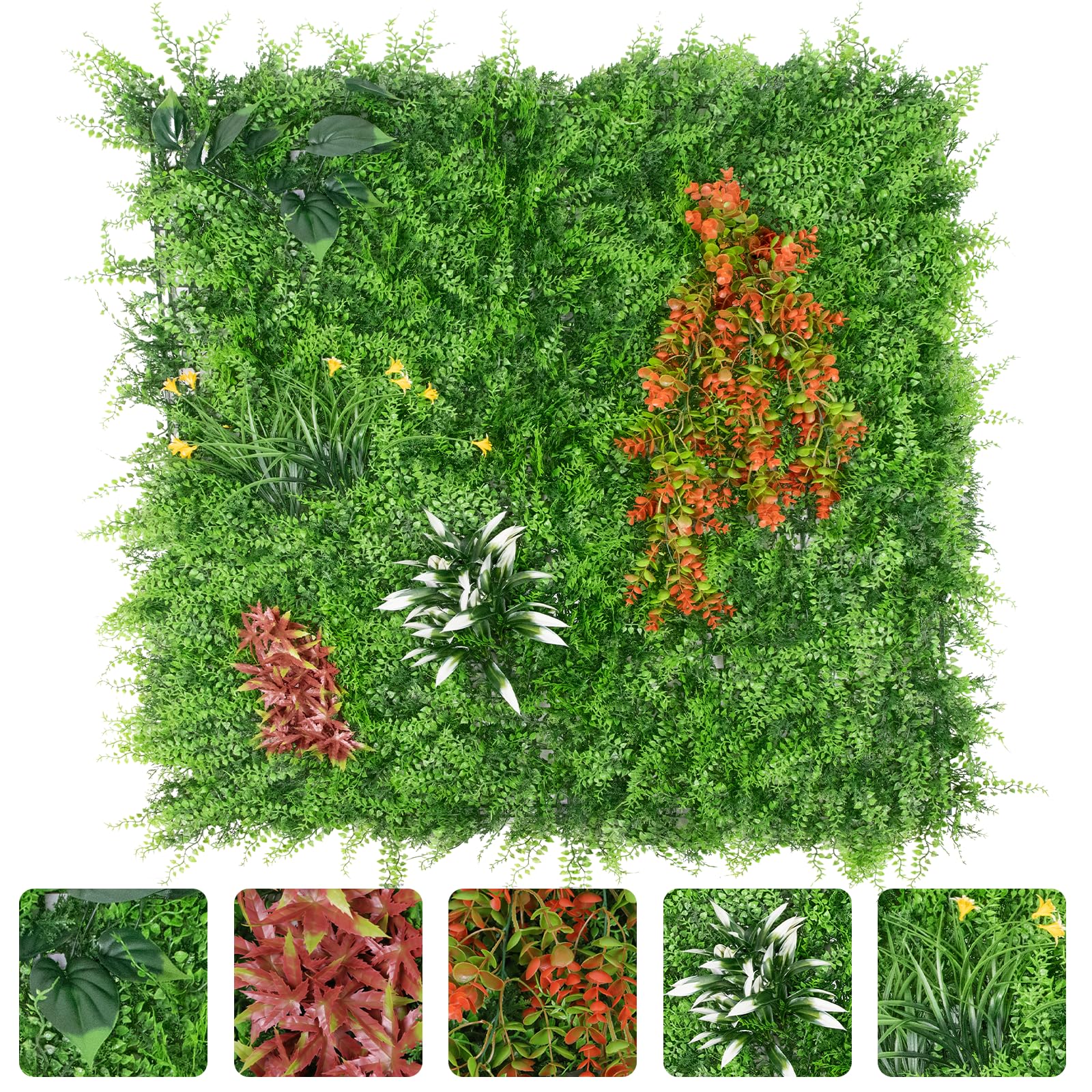 Garvee - 3 Pack Artificial Grass Wall Panels - 39.37 x 39.37 Inch Mixed Foliage - Eucalyptus and ...
