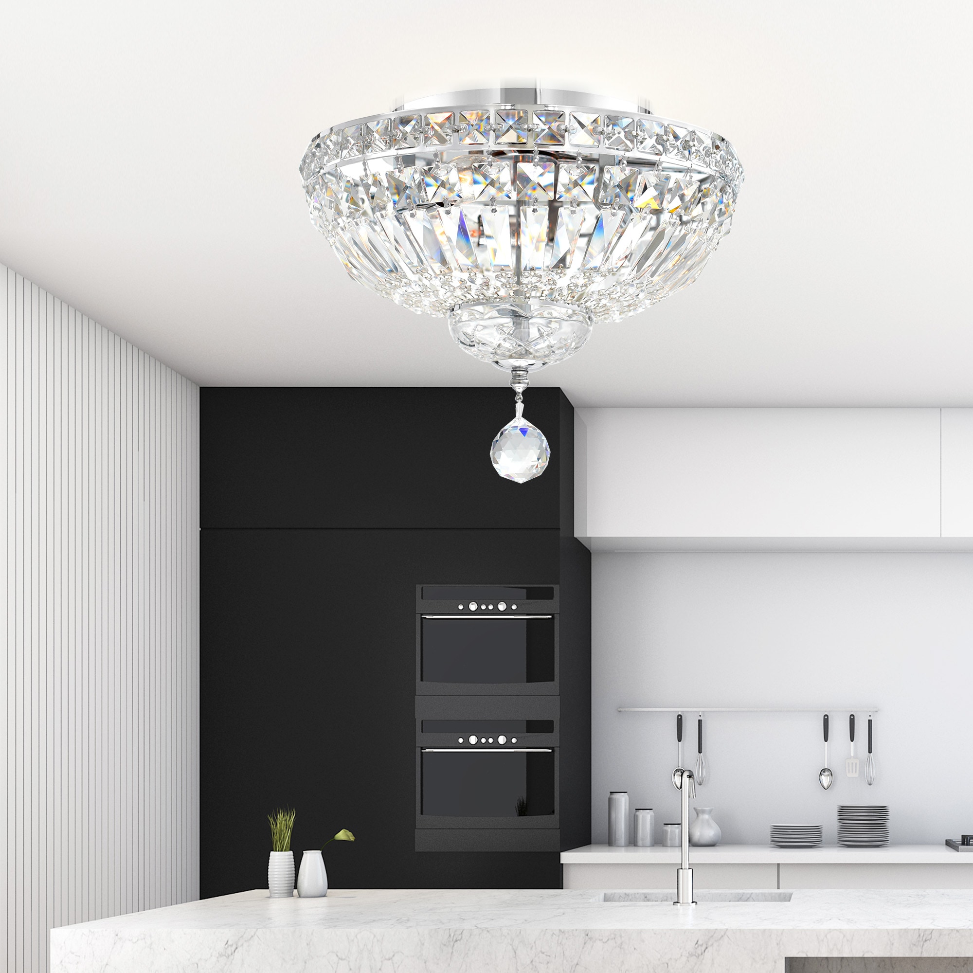CWI Lighting 8003C12C Stefania 3 -Light 12.0-in Chrome Flush Mount Light