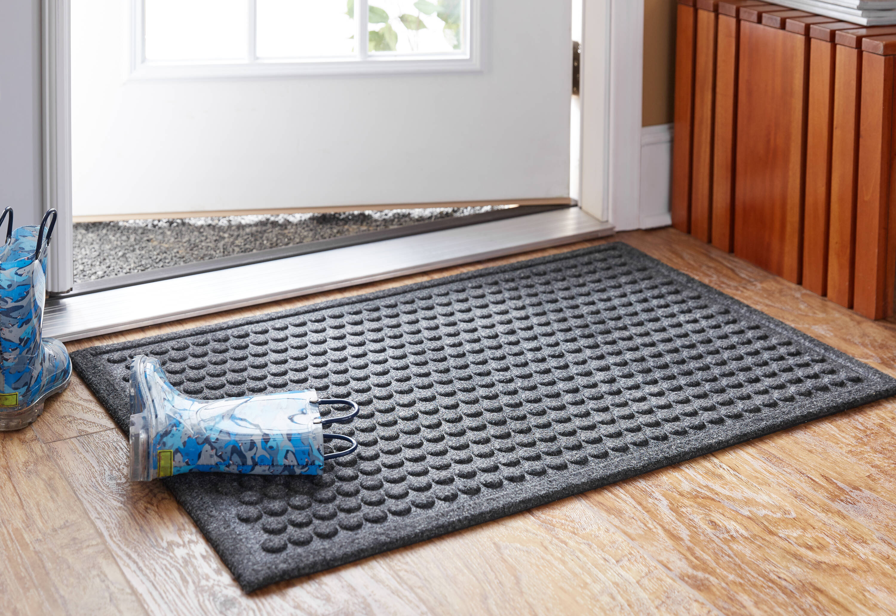 Mohawk Home Striped Utility Mat Charcoal Indoor/Outdoor 36 in. x 48 in. Utility Door Mat, Grey