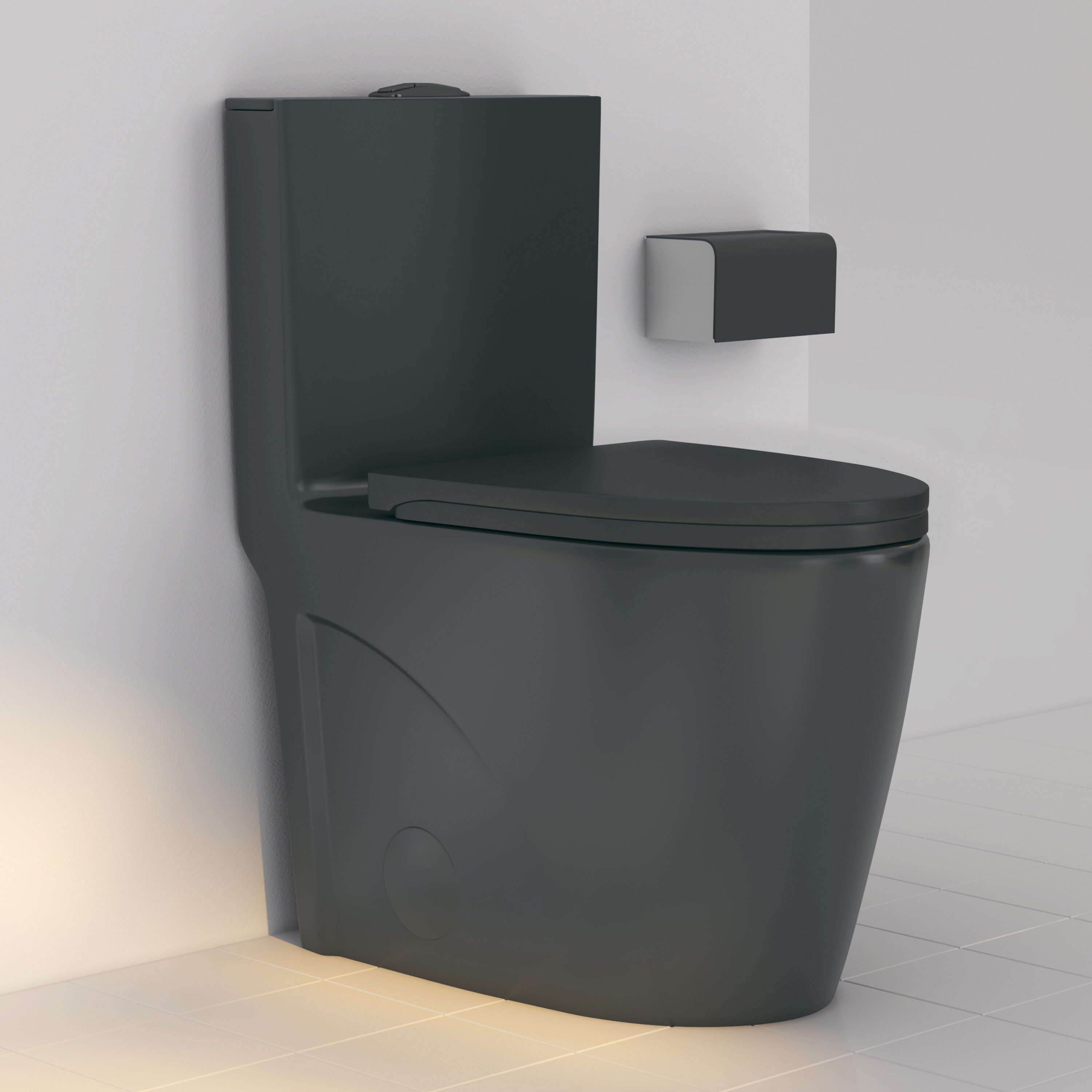 Eridanus ERI-1T323MB Reno Matte Black Elongated Chair height 12-in Rough-In WaterSense 1.6 GPF Dual Slow Close Feature 1-piece Toilet