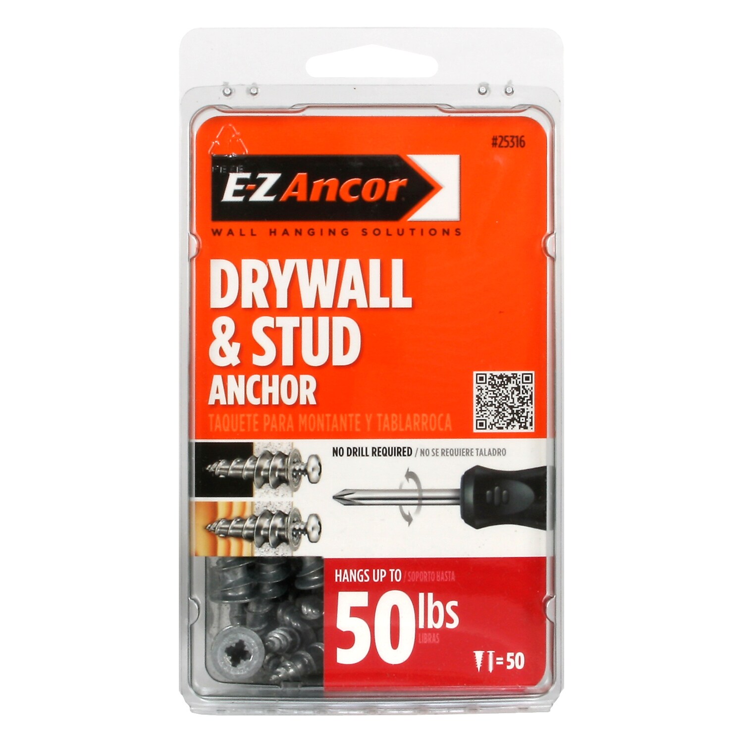 E-Z Ancor 50-Pack 1-1/4-in L x 1/2-in dia Standard Drywall Anchor ...