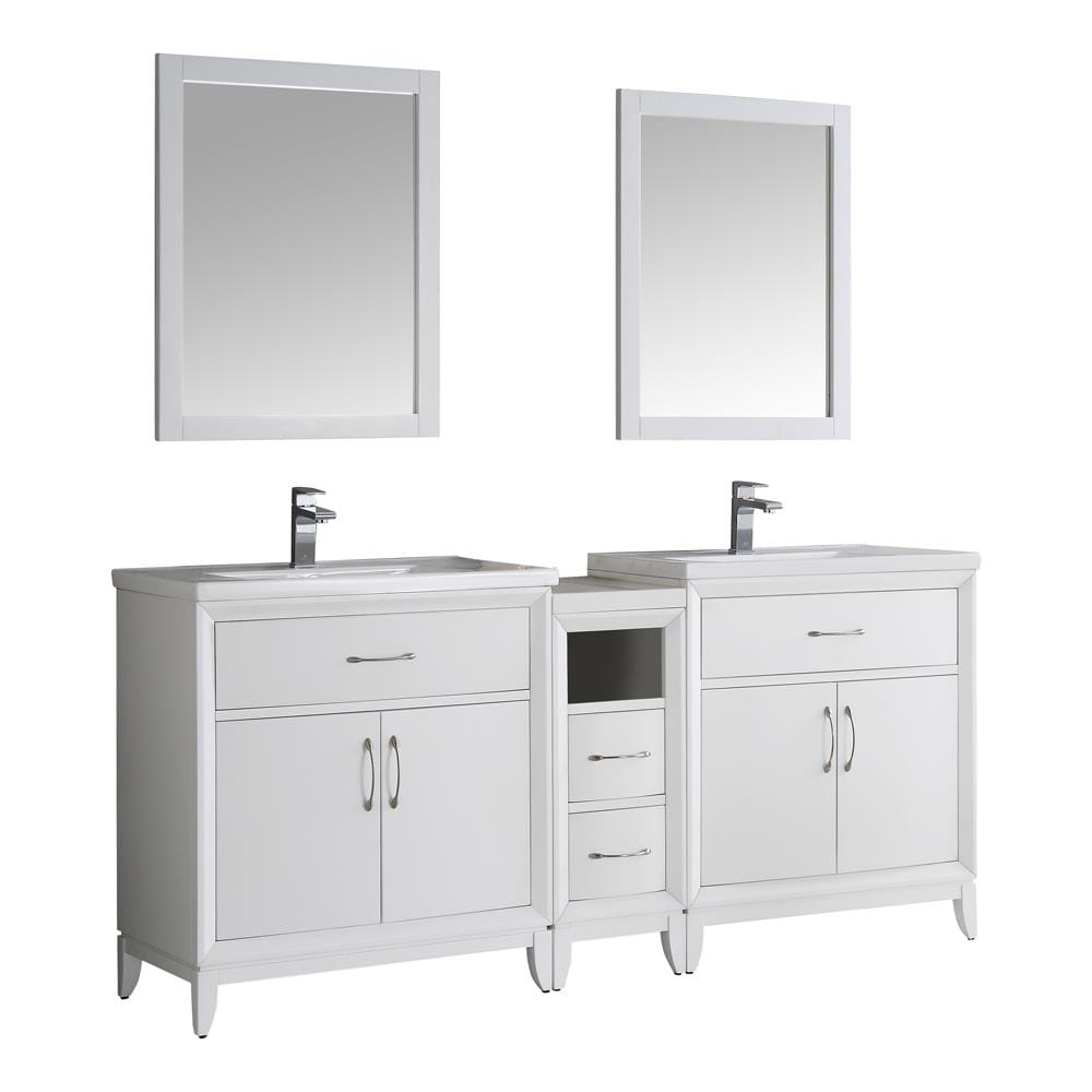 Fresca FVN21-301230WH Cambridge 72-in White Double sink Bathroom Vanity with White Ceramic Top (Mirror Included)