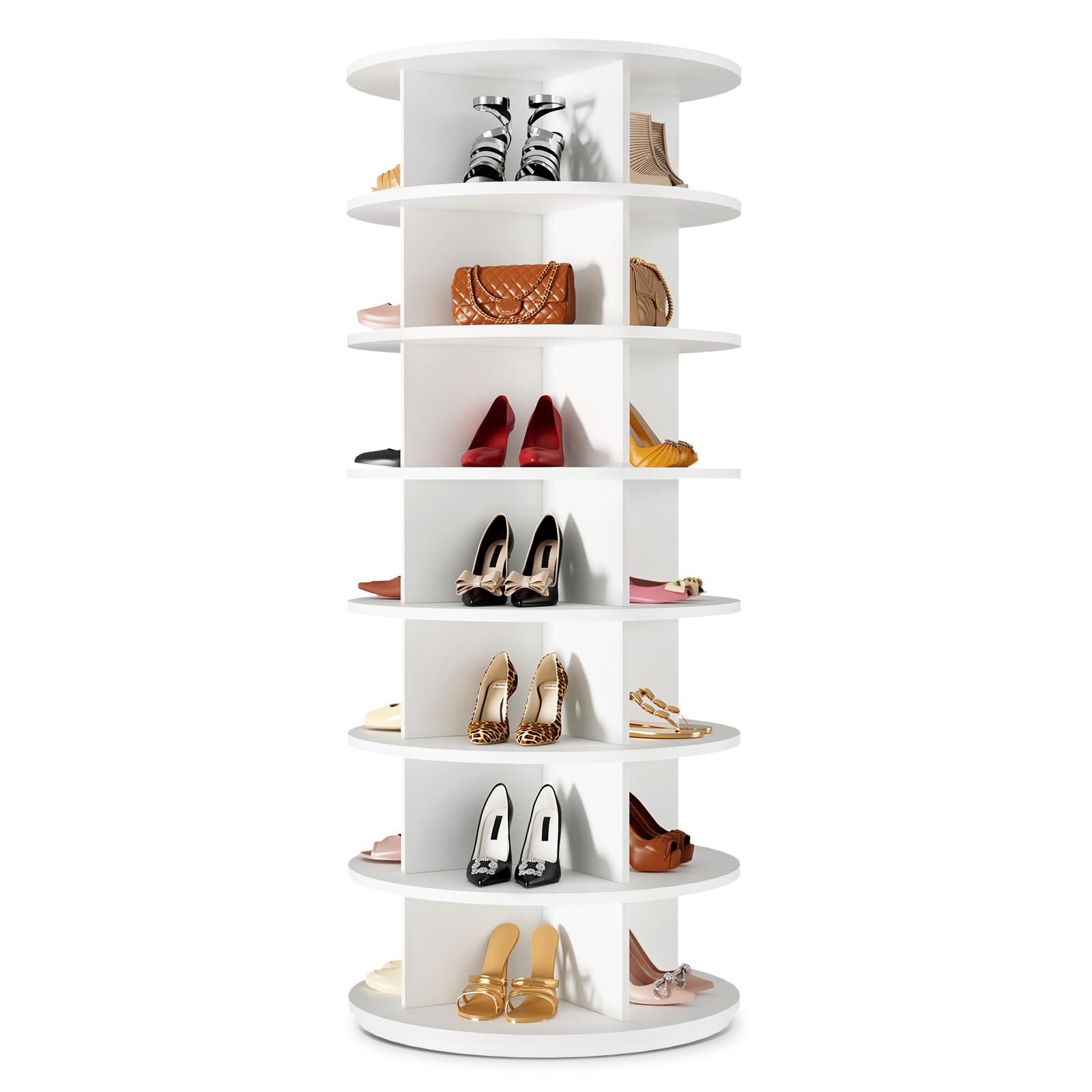 Justincity  7 Tier Rotating Shoe Rack Tower 360 Degree Spinning Shoes Organizer for 28 to 32 Pairs White durable home and garden accessory