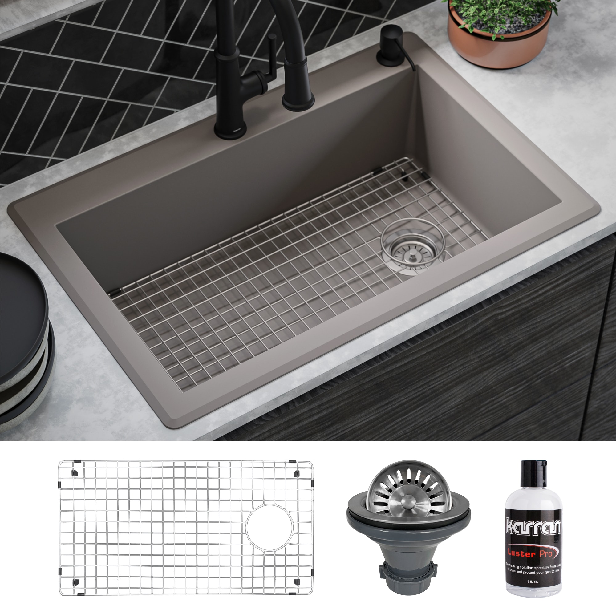 Karran QT-670-CN-PK1 Drop-in or undermount 33-in x 22-in Quartz Single bowl Kitchen Sink