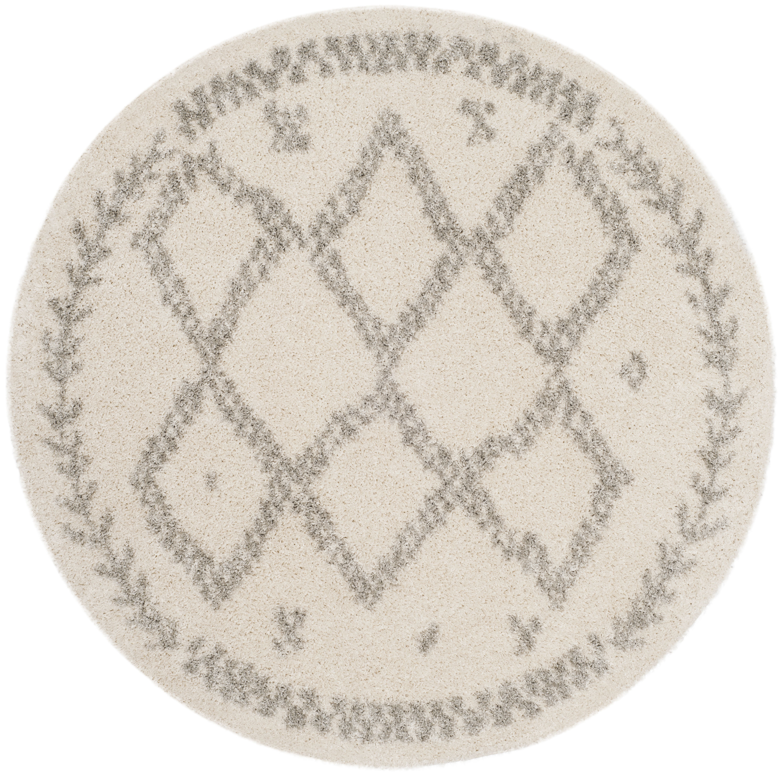Safavieh ASG749G-7R Arizona Taos Shag 7 x 7 (ft) Loomed Polyester/Polypropylene Ivory/Gray Round Indoor Abstract Moroccan Area rug