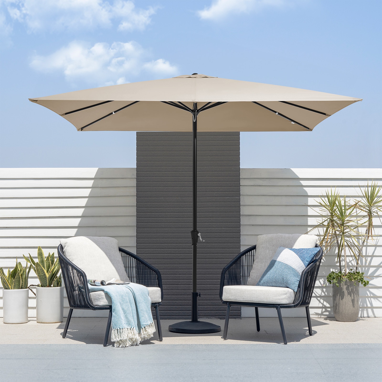 JEAREY ZZS-FX8.5-BE 8-ft Steel Beige Push-button Tilt Market Patio Umbrella